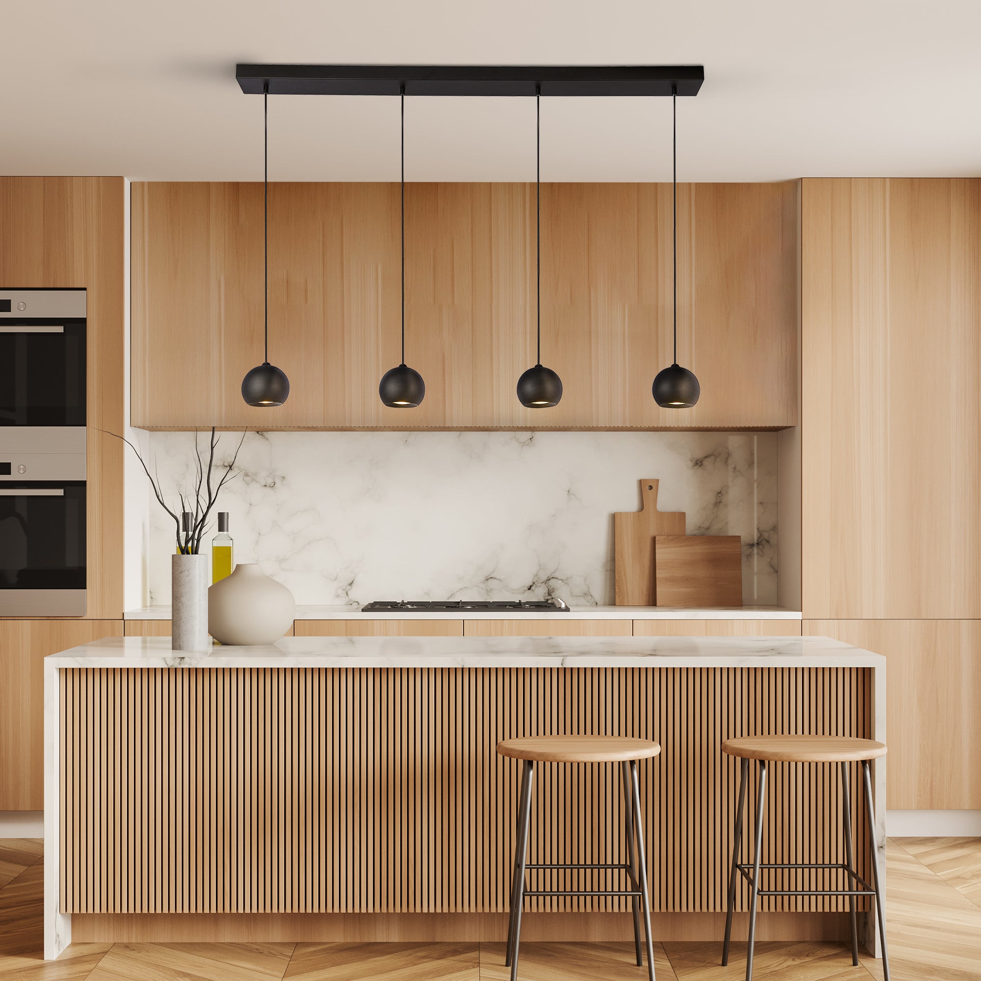 Hanglamp Eindhoven 4Lt Bar - Sand Black Metal by Searchlight