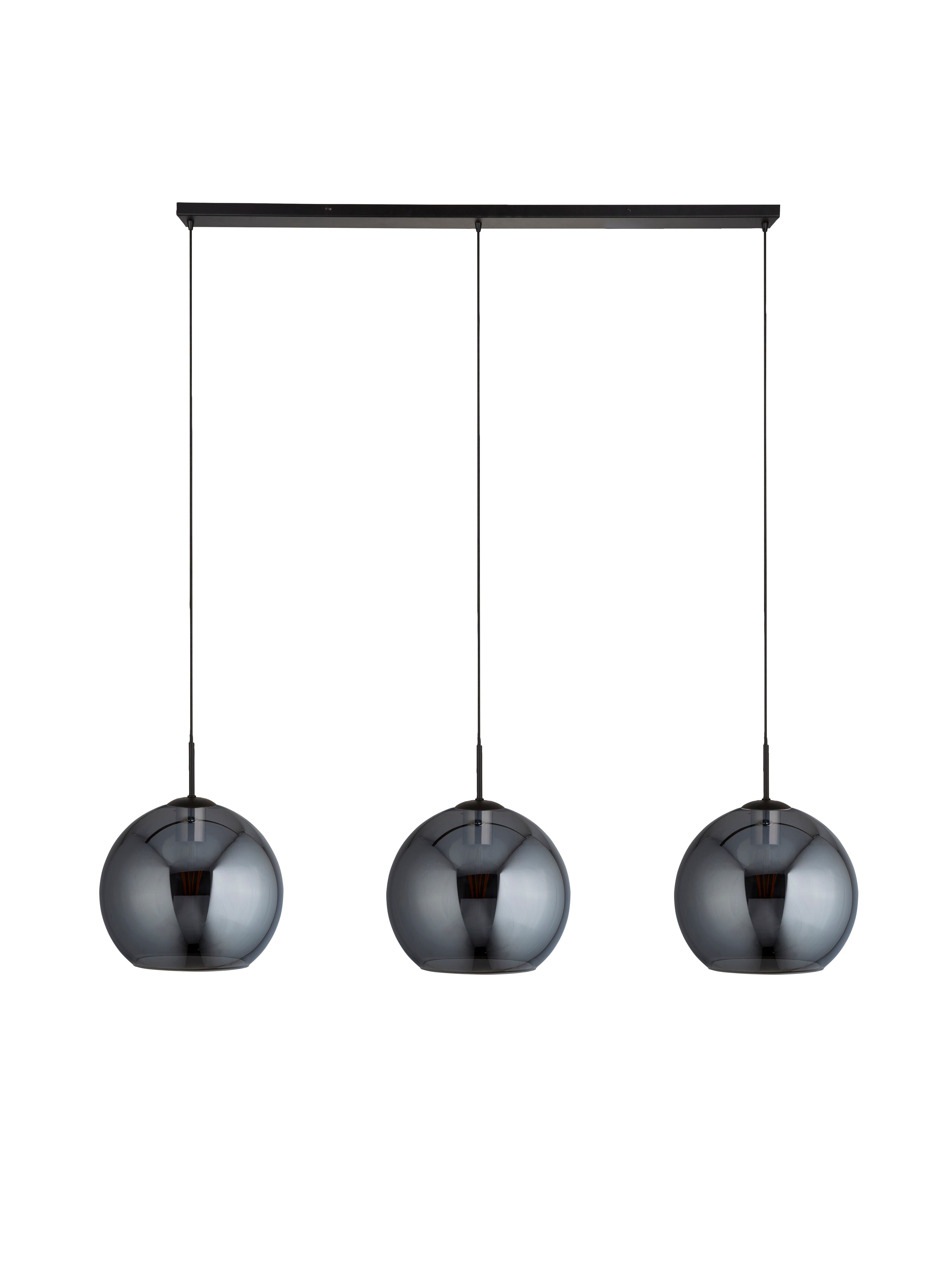 Amsterdam 3Lt Bar Pendant - Black Metal & Smoked Glass