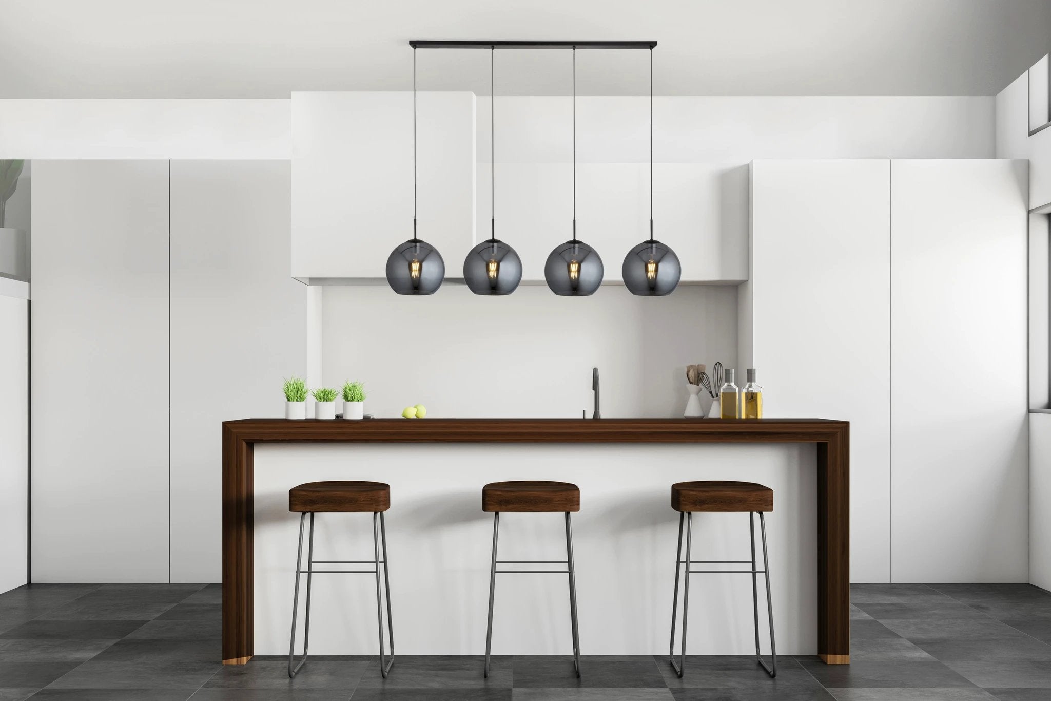 Hanglamp Amsterdam 4Lt - Black Metal & Smoked Glass by Searchlight