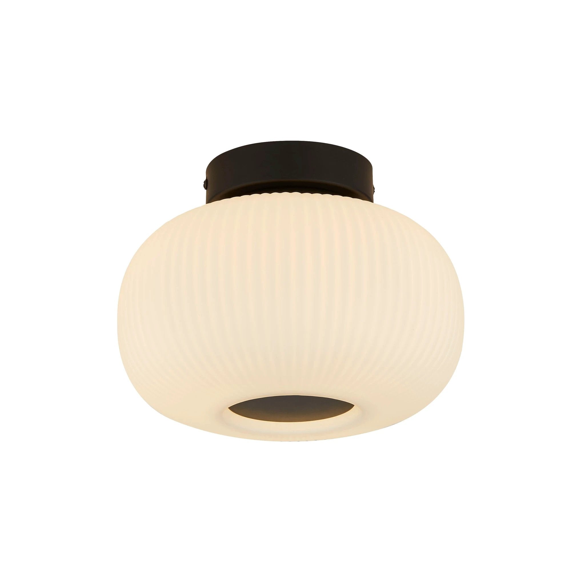 Plafondlamp Lumina - Black Metal & Opal Ribbed Glass by Searchlight