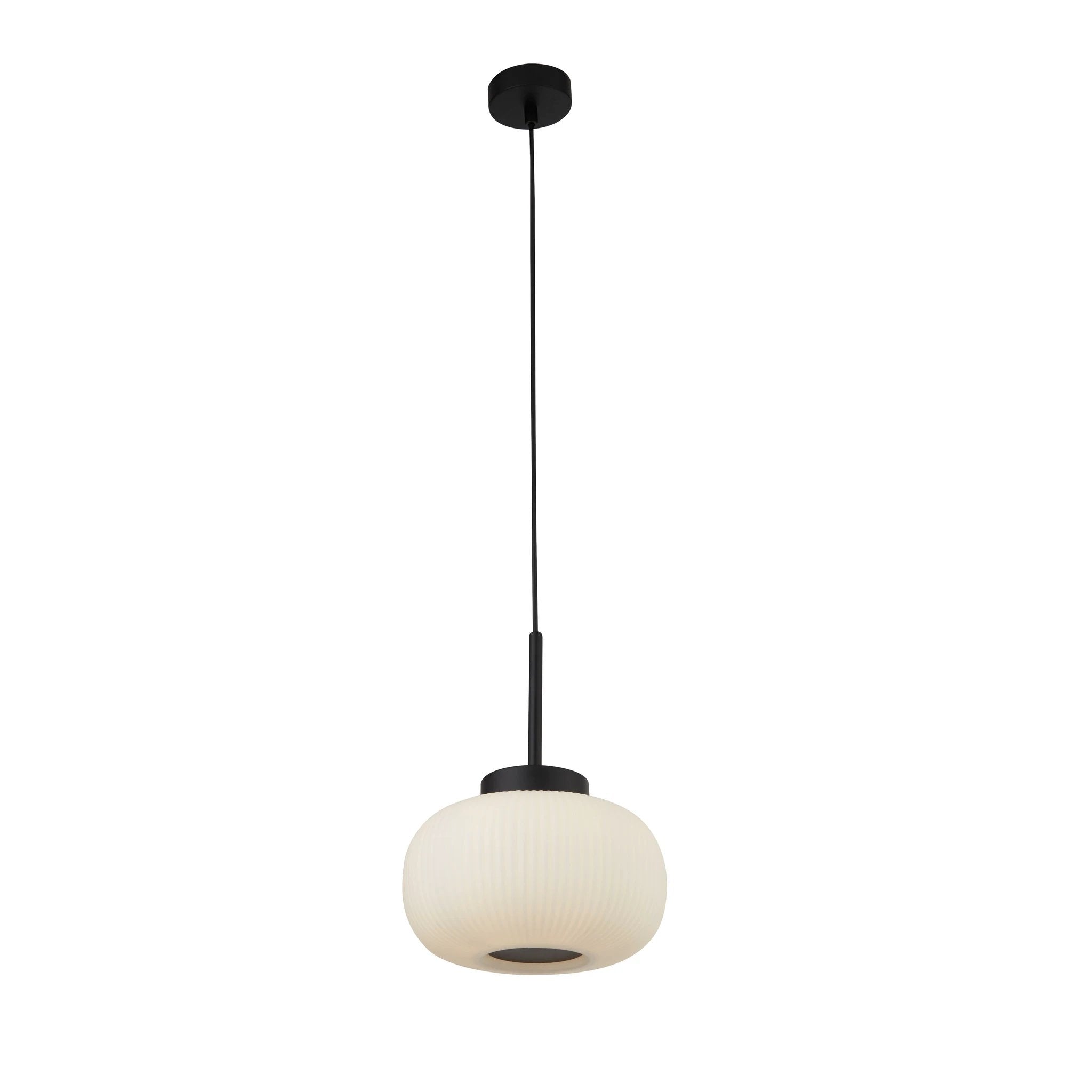 Hanglamp Lumina - Black Metal & Opal Ribbed Glass by Searchlight