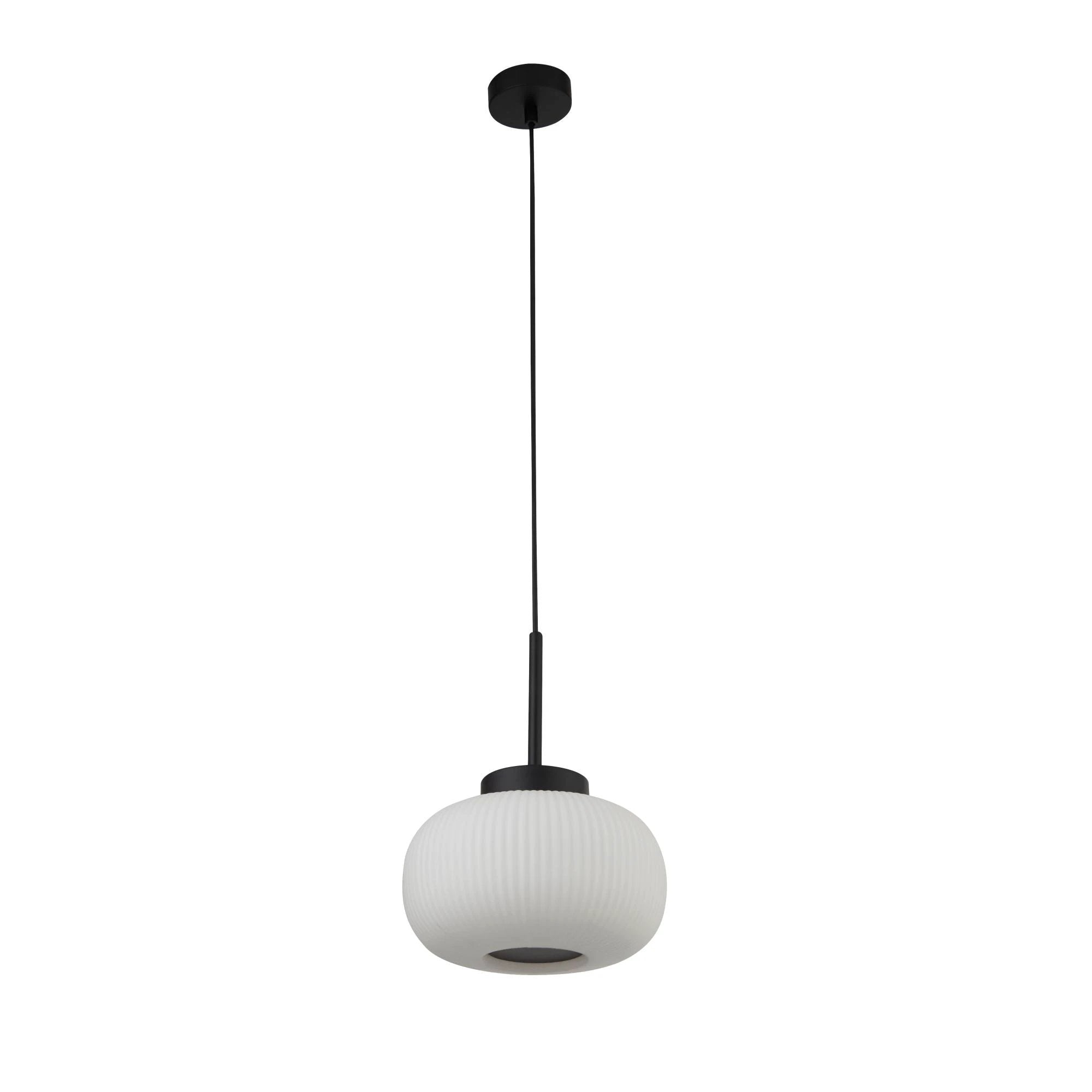 Hanglamp Lumina - Black Metal & Opal Ribbed Glass by Searchlight