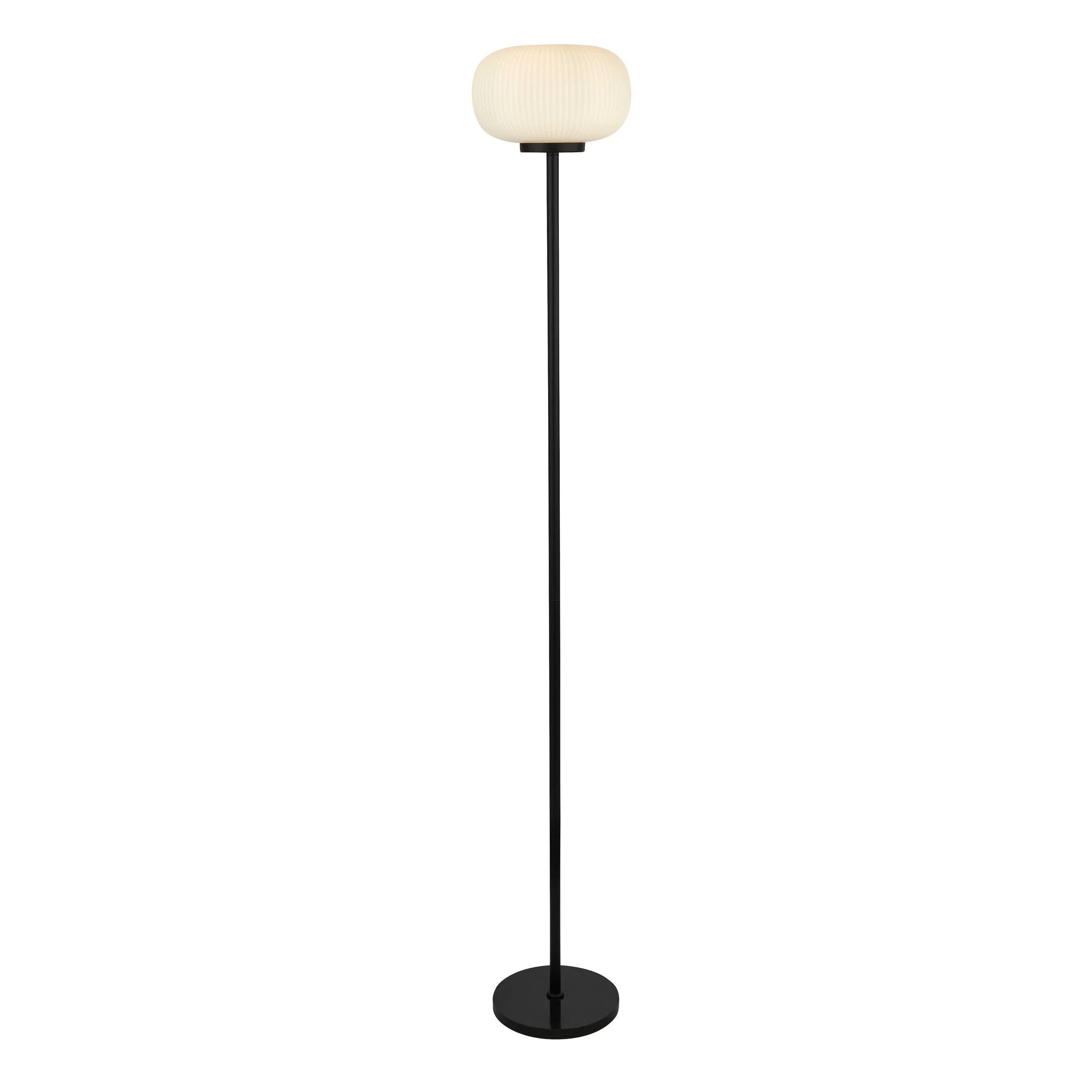 Vloerlamp Lumina - Black Metal & Opal Ribbed Glass by Searchlight