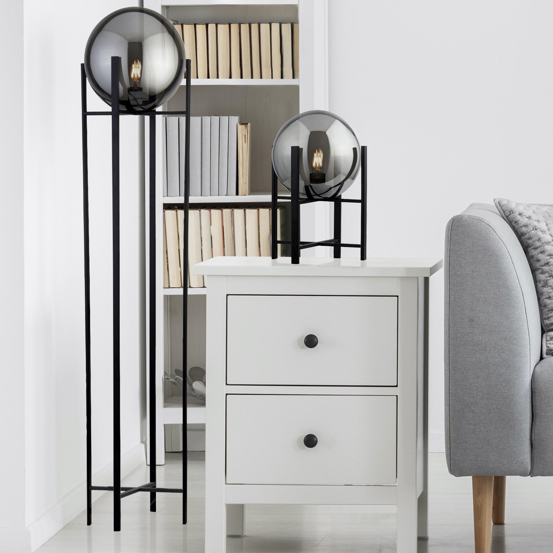 Amsterdam Floor Lamp - Black Metal & Smoked Glass