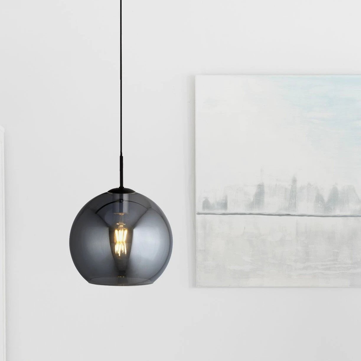 Hanglamp Amsterdam - Black Metal & Smoked Glass by Searchlight