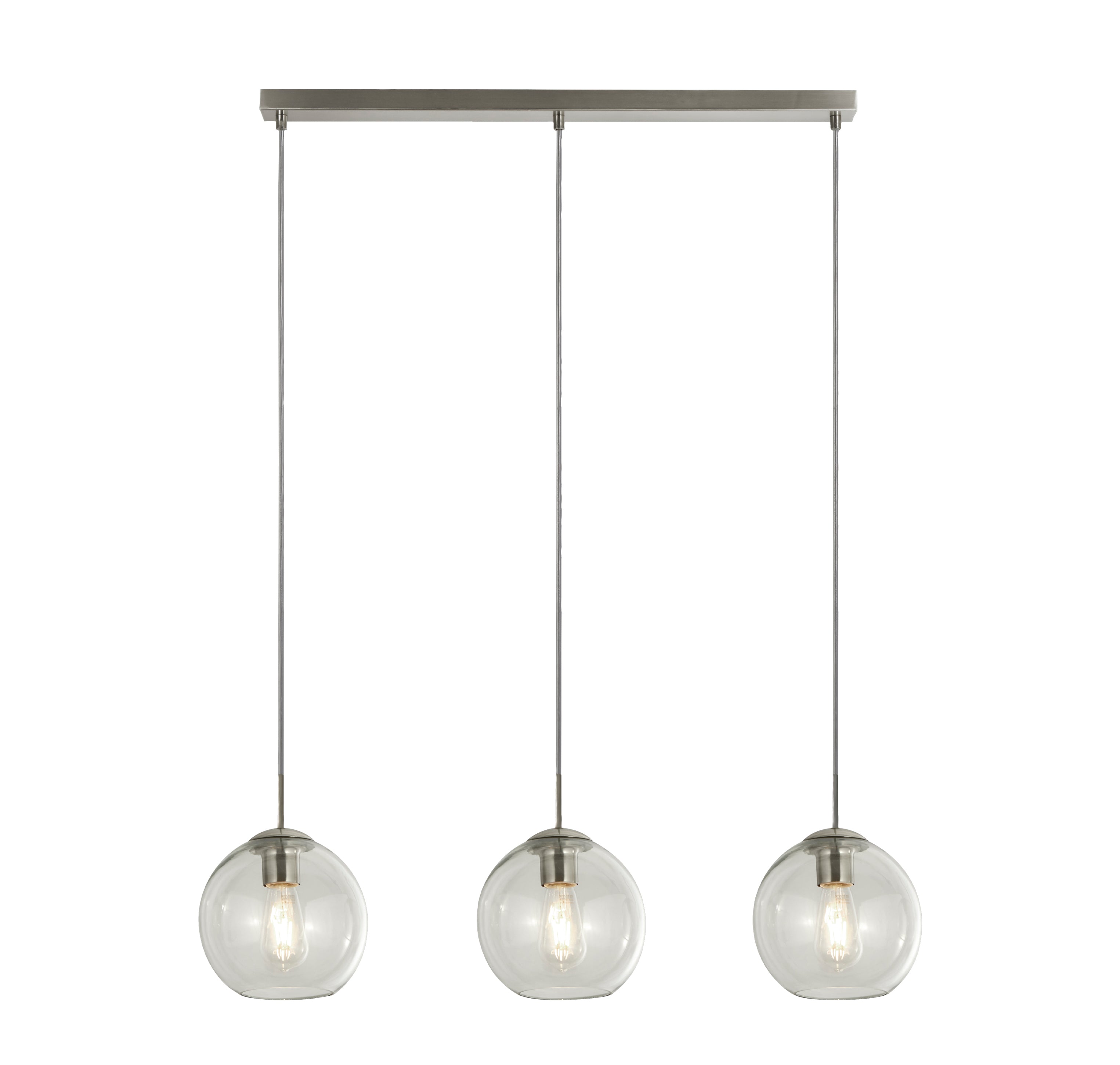 Balls 3Lt Bar Pendant - Chrome Metal & Clear Glass