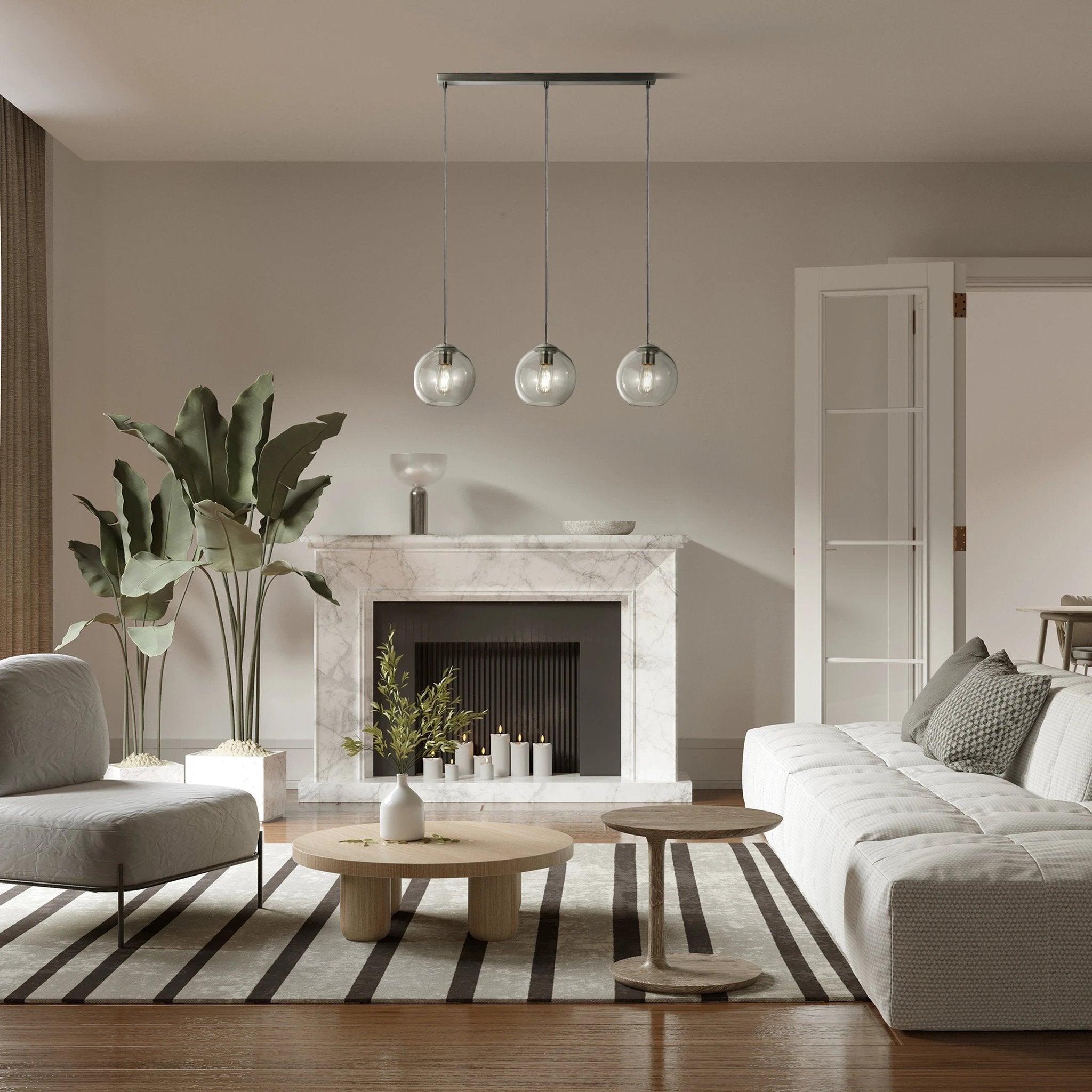 Hanglamp Balls 3Lt Ø15cm - Chrome Metal & Clear Glass by Searchlight