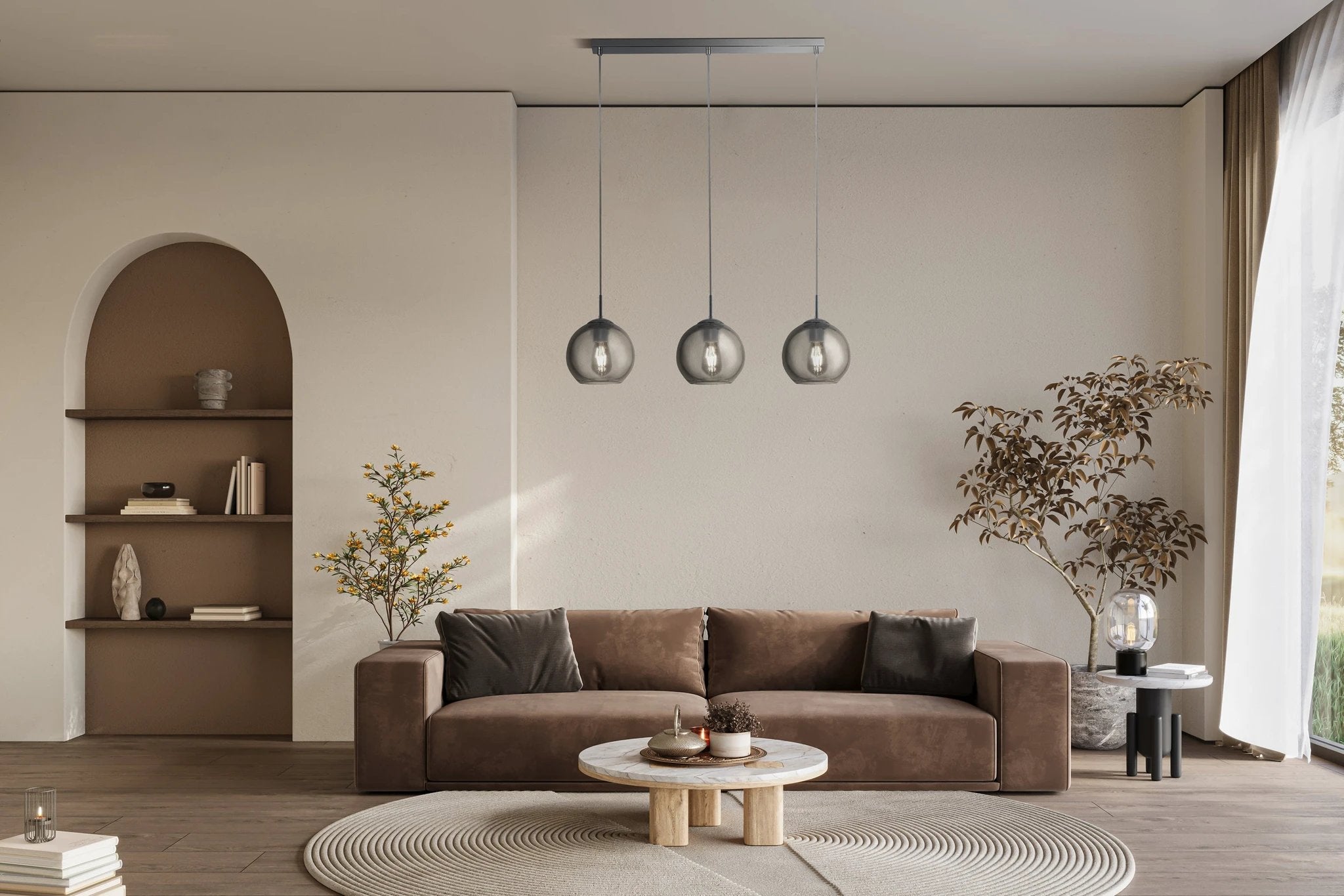 Hanglamp Balls 3Lt - Chrome Metal & Smoked Glass by Searchlight