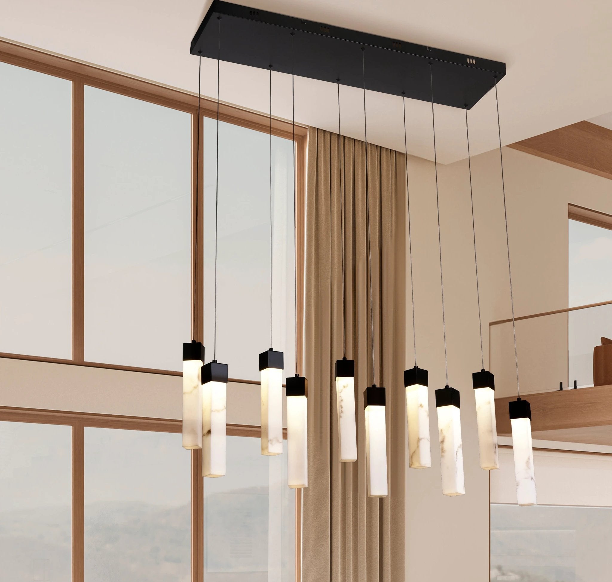 Hanglamp Moonbeam 10Lt, Black Metal & Marbleised Resin by Searchlight