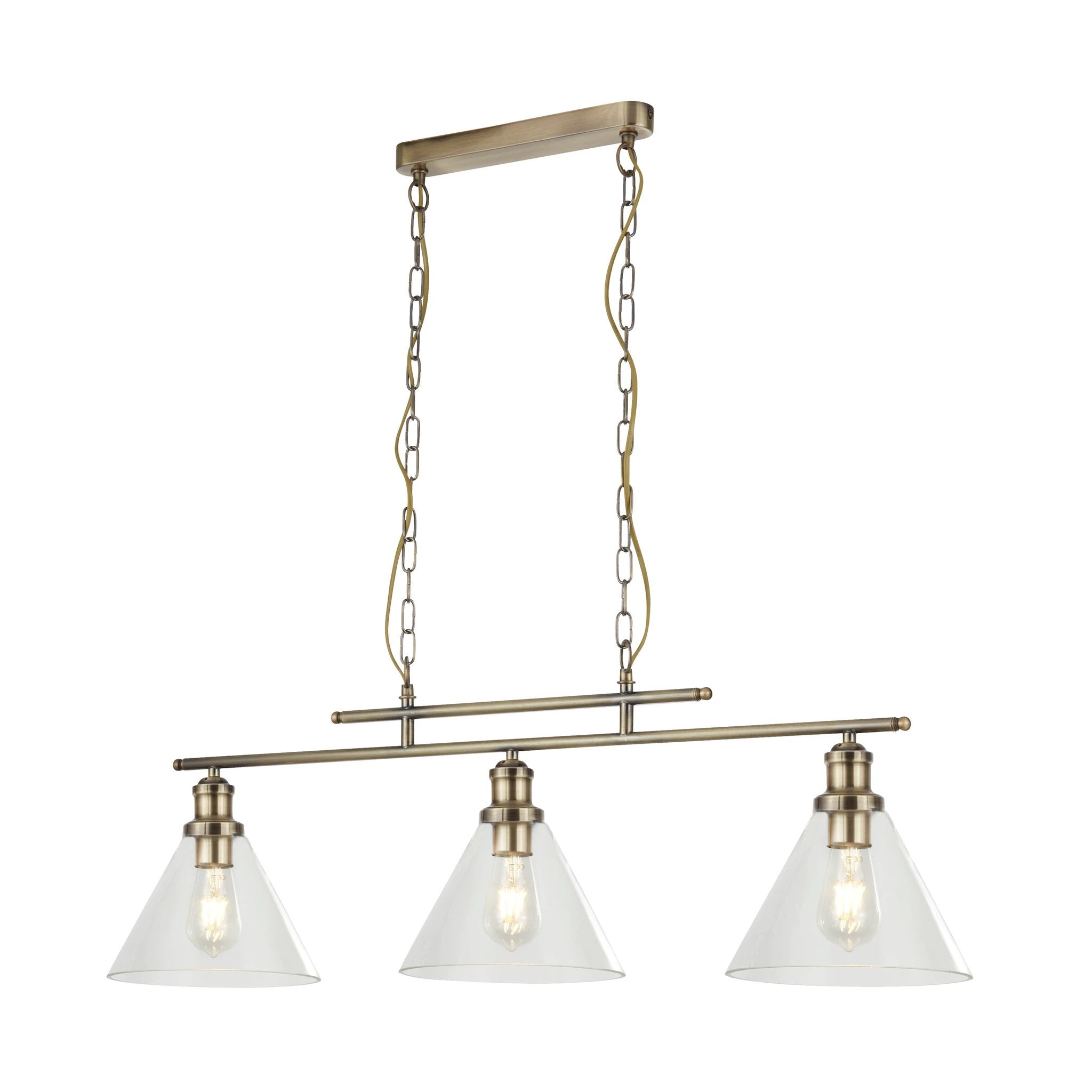 Hanglamp Pyramid 3Lt Antique Brass & Glass Shades by Searchlight