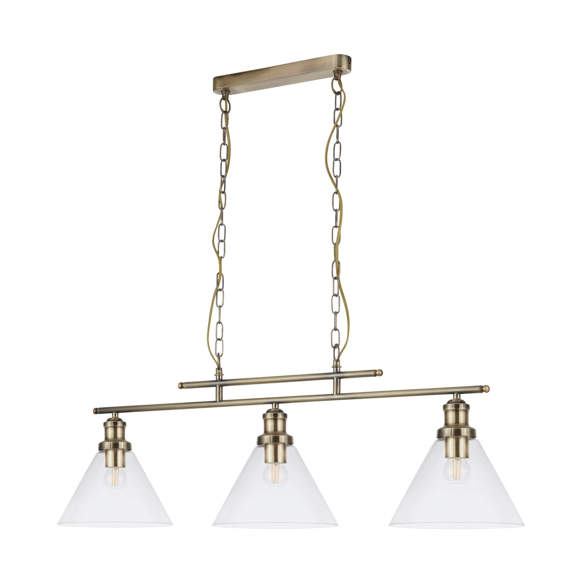 Hanglamp Pyramid 3Lt Antique Brass & Glass Shades by Searchlight