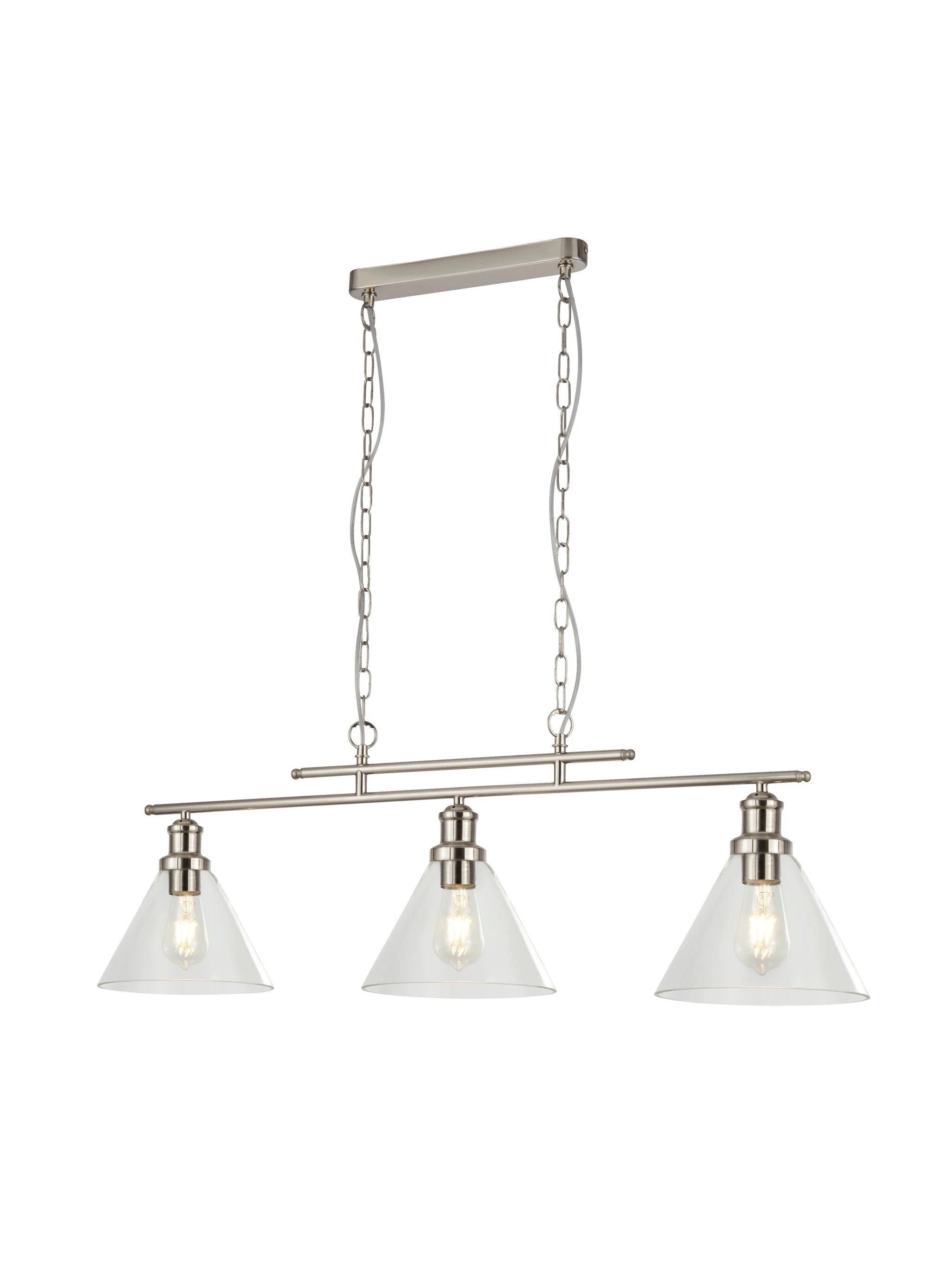 Hanglamp Pyramid 3Lt Satin Silver Metal & Glass by Searchlight