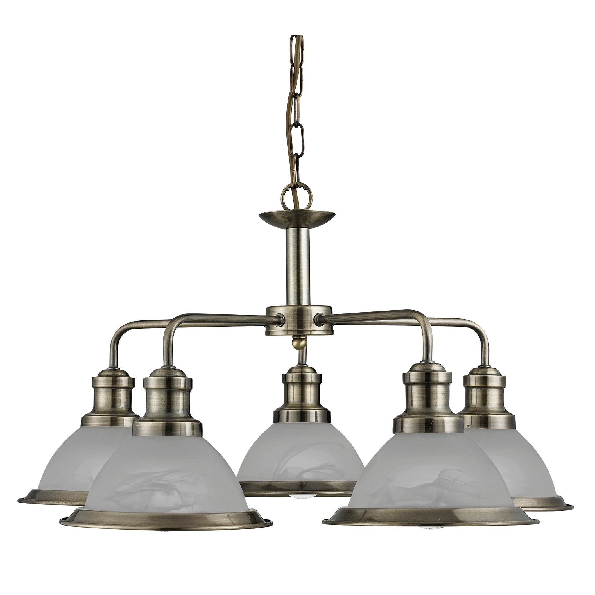 Hanglamp Bistro 5Lt - Antique Brass Metal & Acid Glass by Searchlight