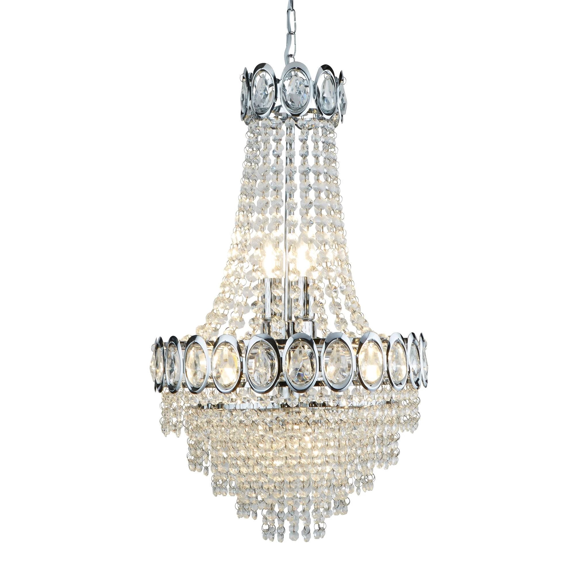 Kroonluchter Louis Phillipe 6Lt Chrome Metal & Crystal by Searchlight