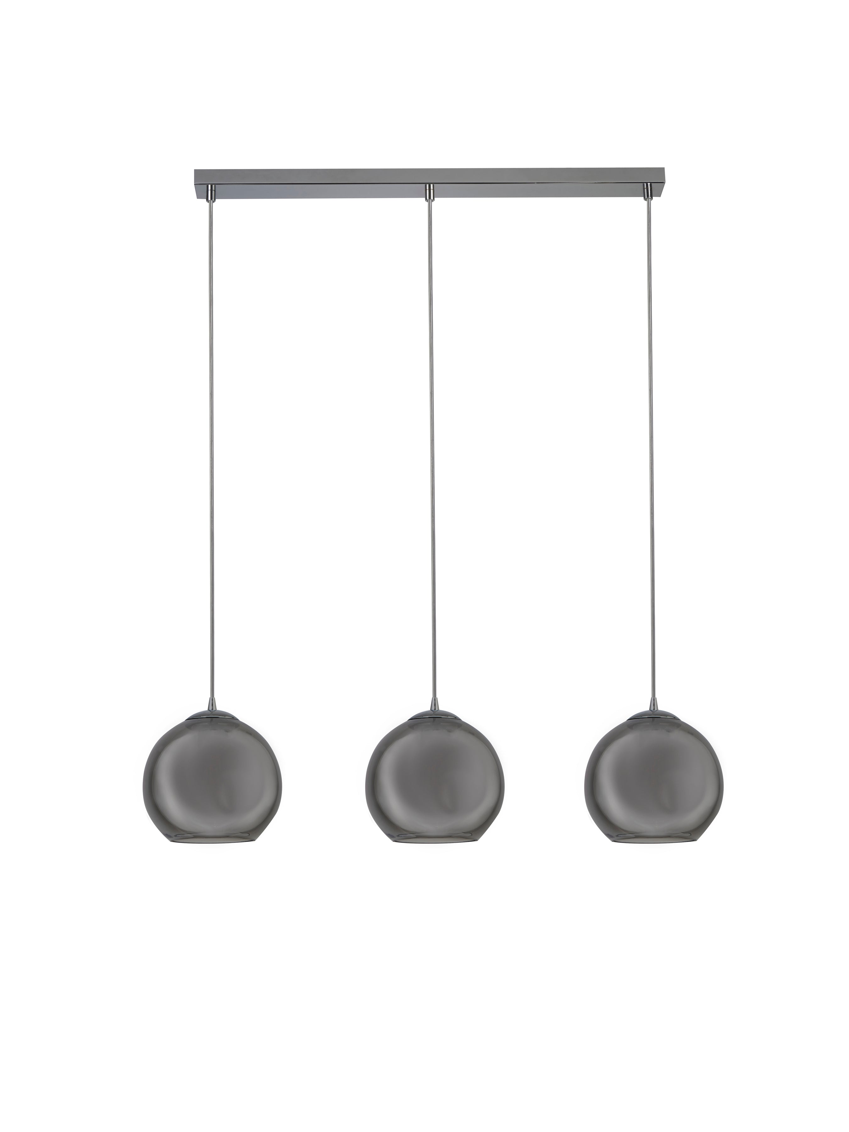 Balls 3Lt Bar Pendant - Chrome Metal & Smoked Glass