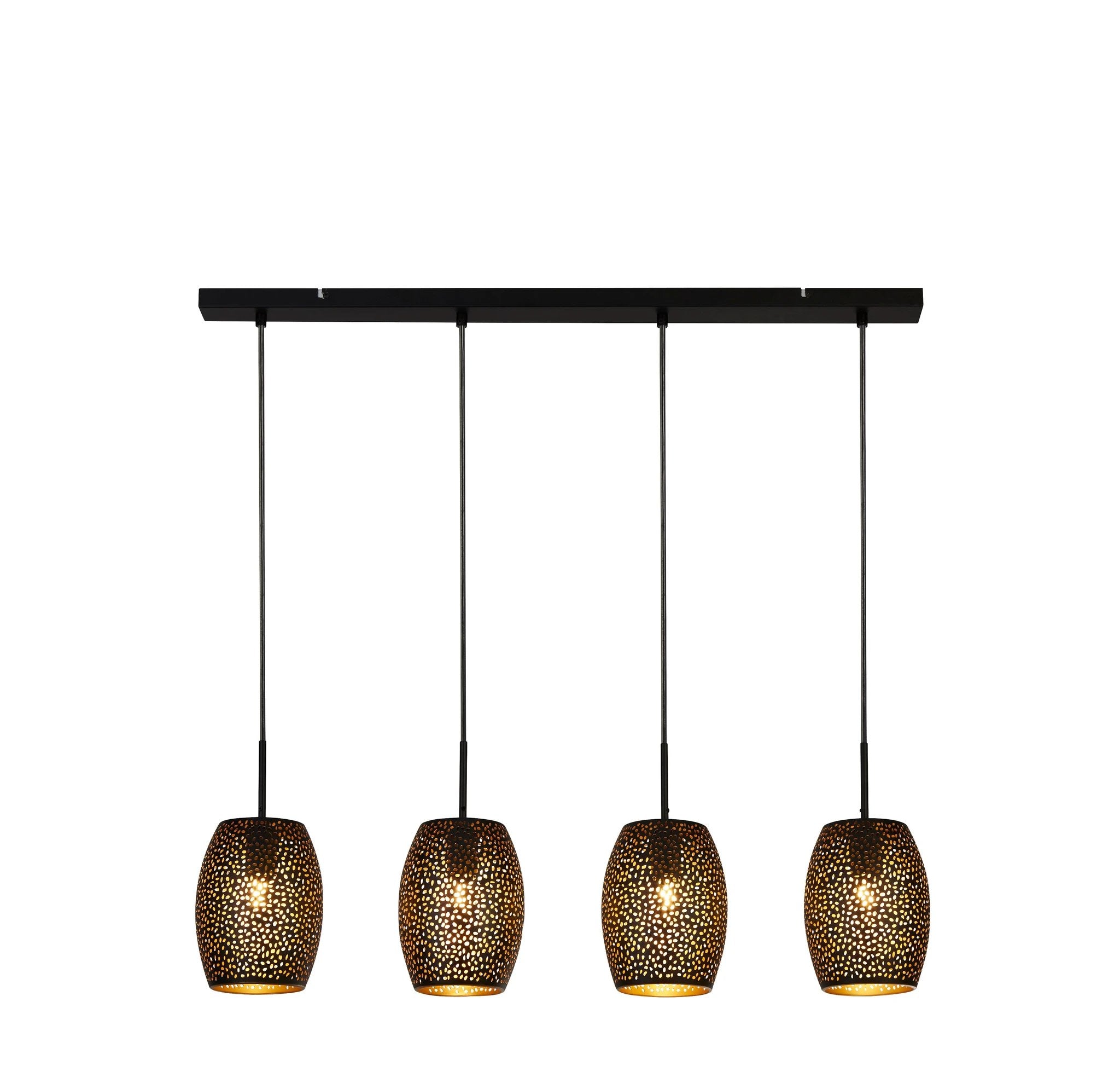 Hanglamp Laser 4Lt Black & Gold Laser Cut Metal by Searchlight