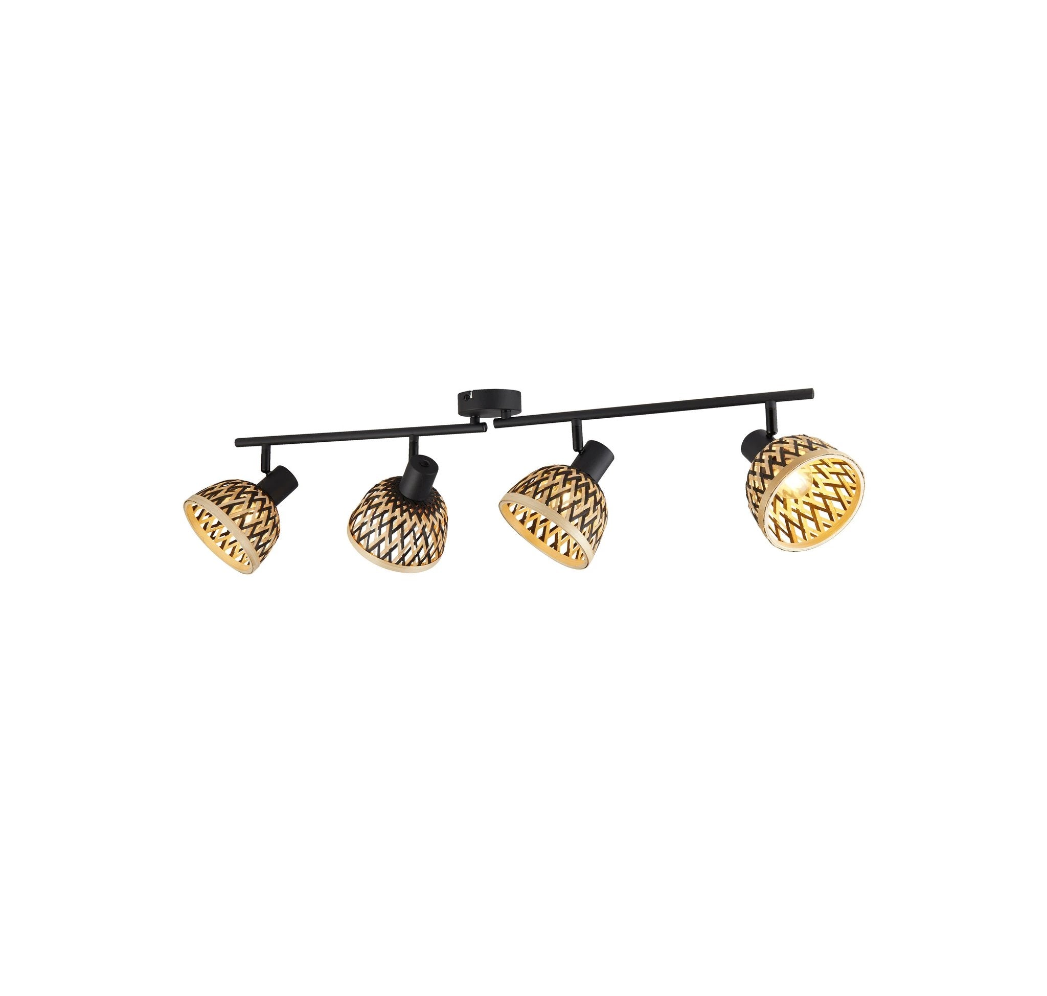Plafondlamp Lance 4Lt - Black Metal & Bamboo Shade by Searchlight