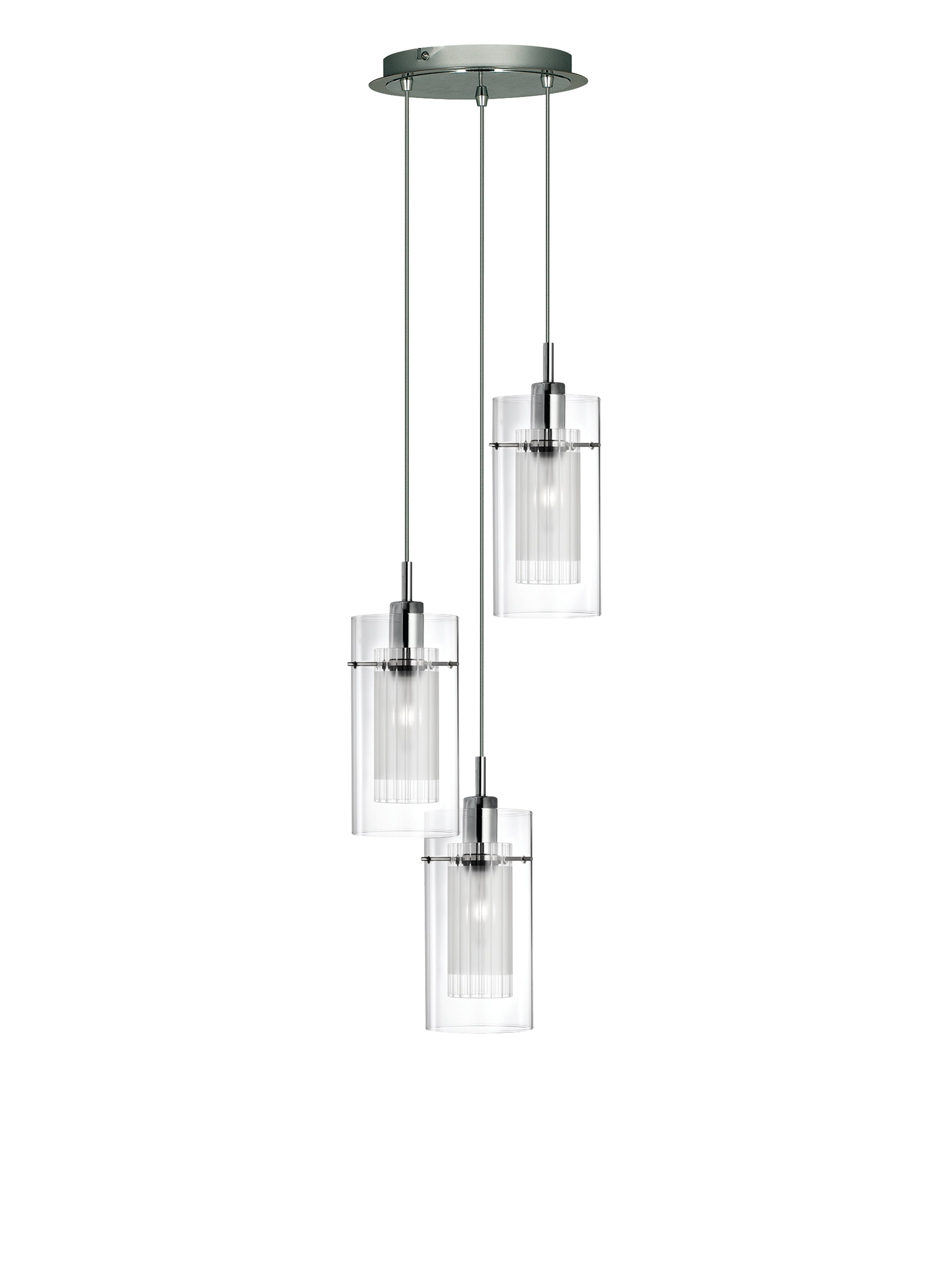 Duo I 3Lt Multi-Drop Pendant - Chrome Metal & Double Glass
