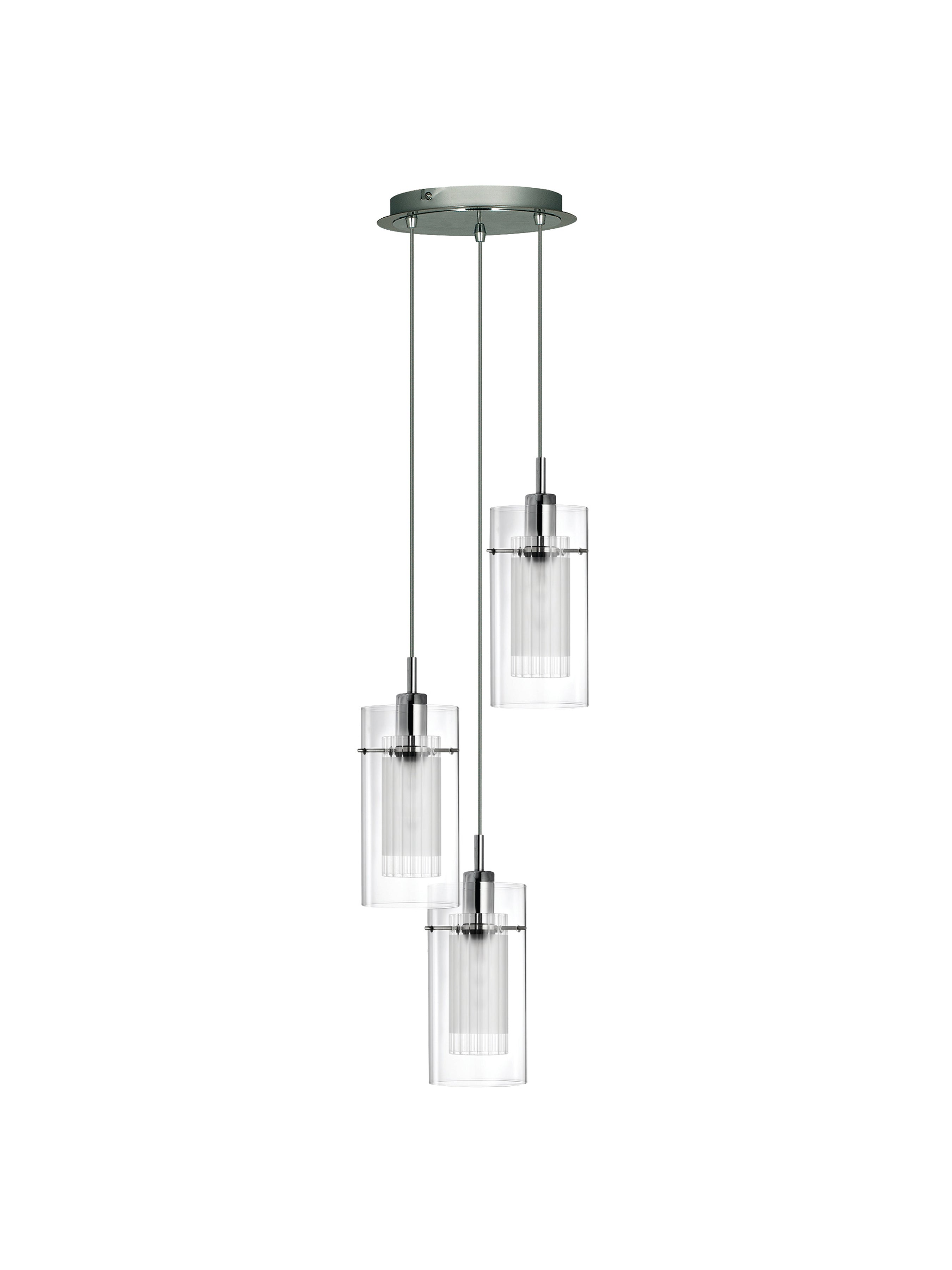 Duo I 3Lt Multi-Drop Pendant - Chrome Metal & Double Glass