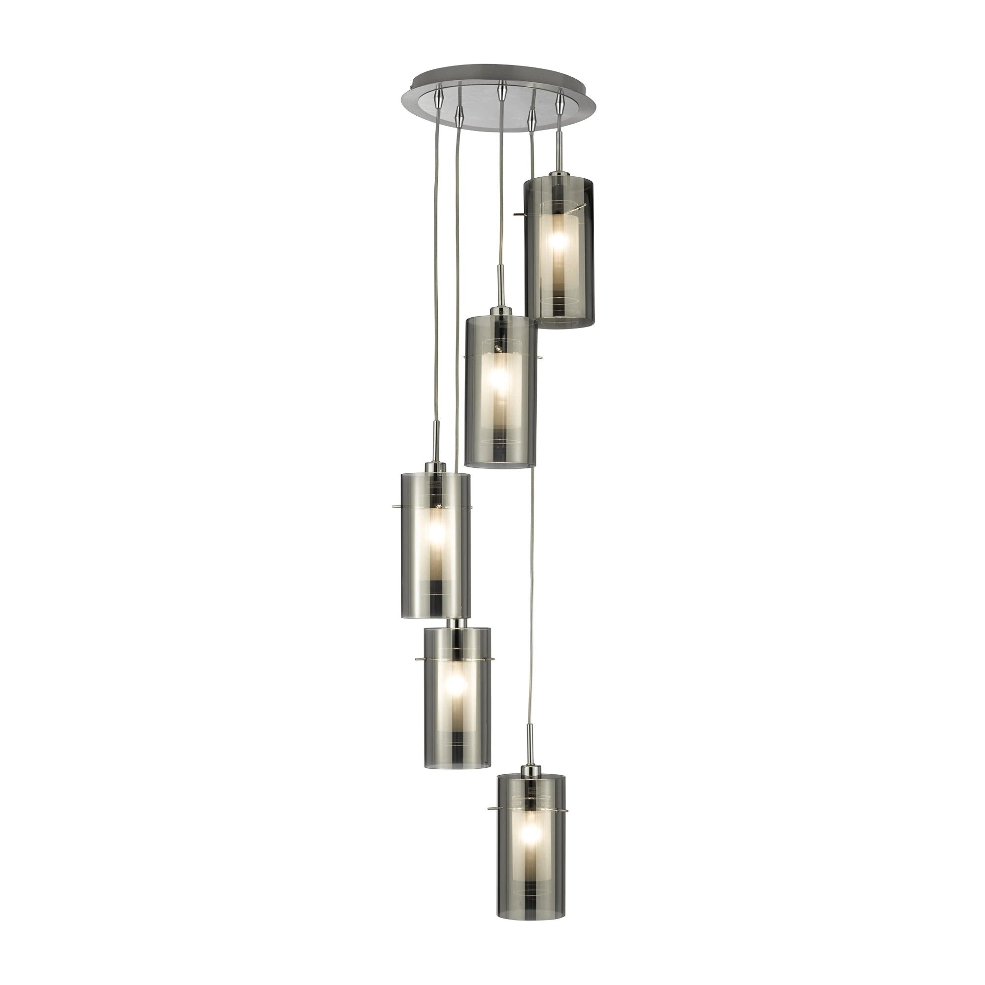 Hanglamp Duo I 5Lt - Satin Silver Metal & Smoked Glass by Searchlight