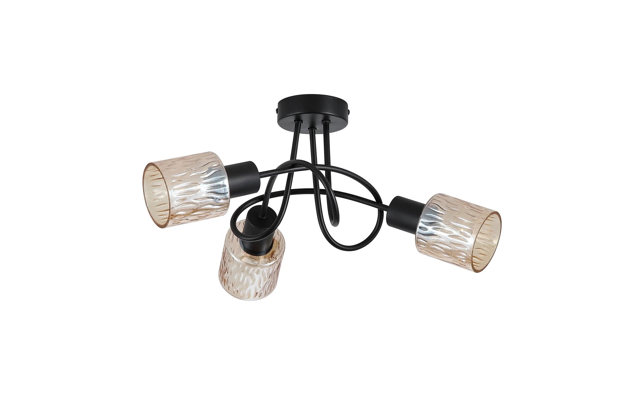 Plafondlamp Knot 3Lt - Black Metal with Amber Glass Shade by Searchlight