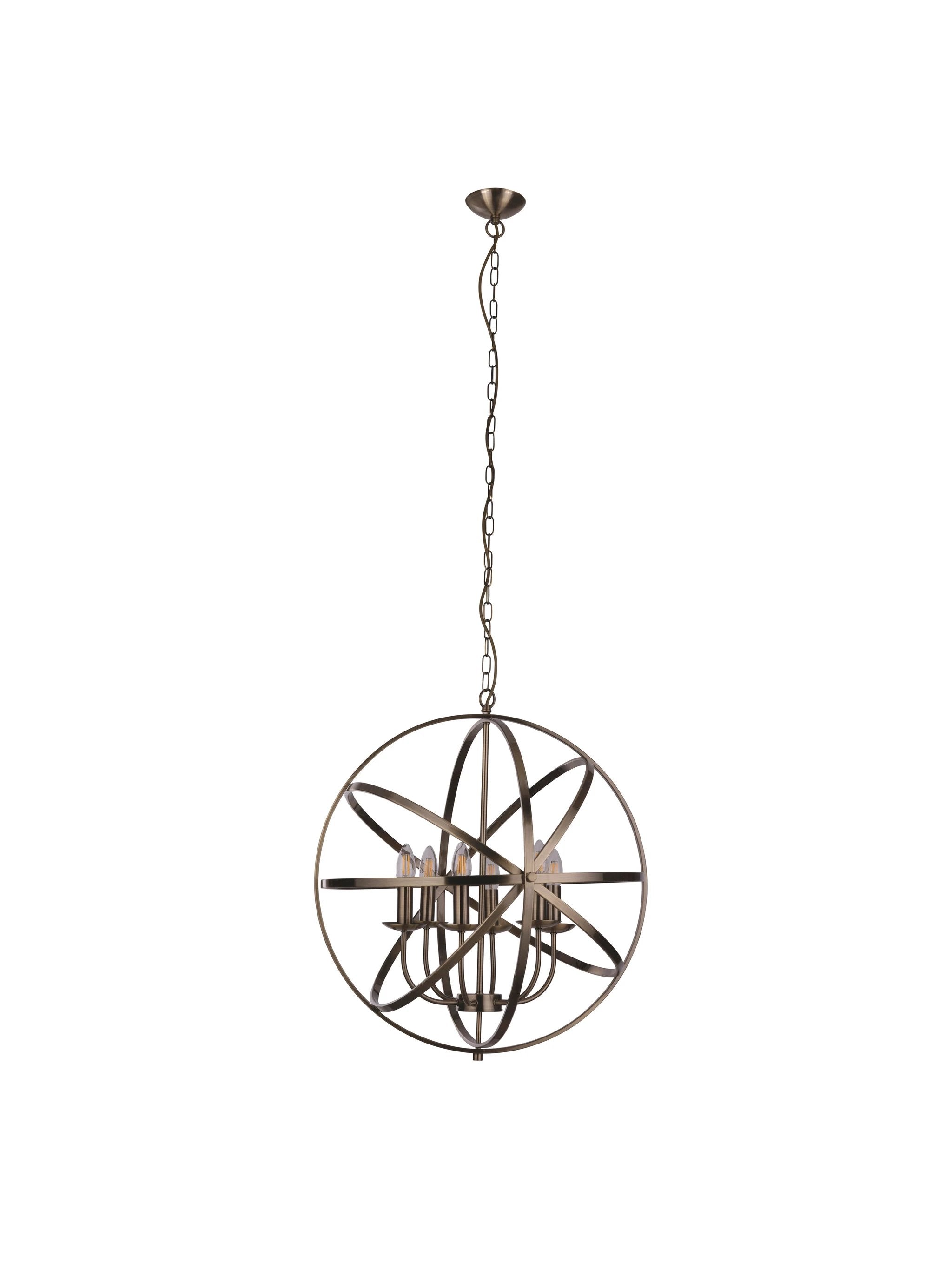 Hanglamp Orbit 6Lt Pendant Antique Brass Metal by Searchlight