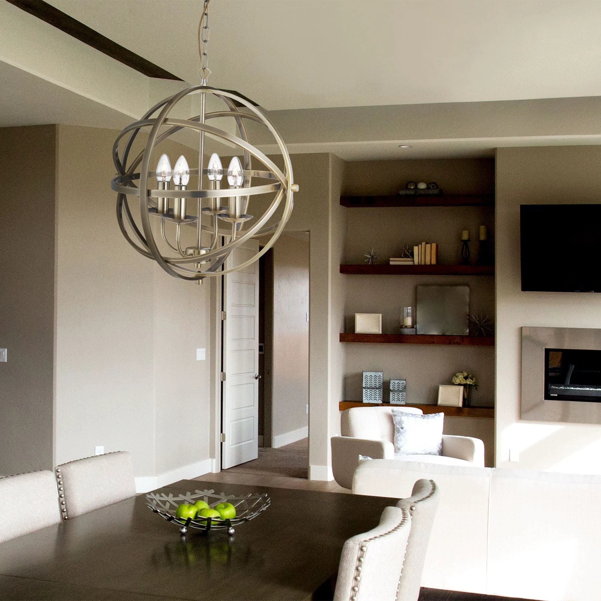 Hanglamp Orbit 6Lt Pendant Antique Brass Metal by Searchlight