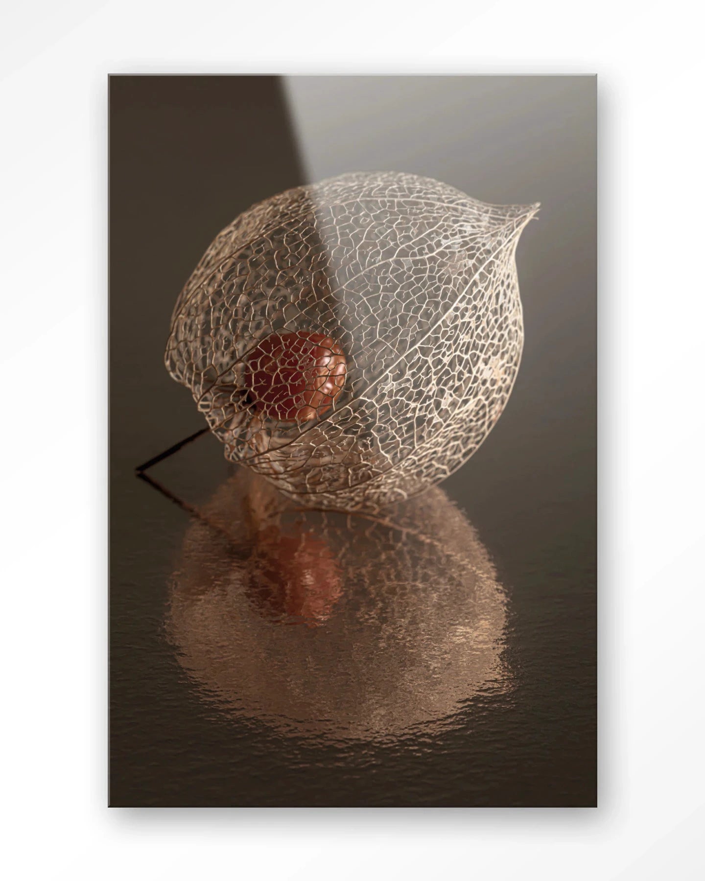 De Reflectie Van Vergankelijkheid In Bruintinten - Moderne Wanddecoratie | Artprint, Glass Art, Wandkleed by Urban Cotton