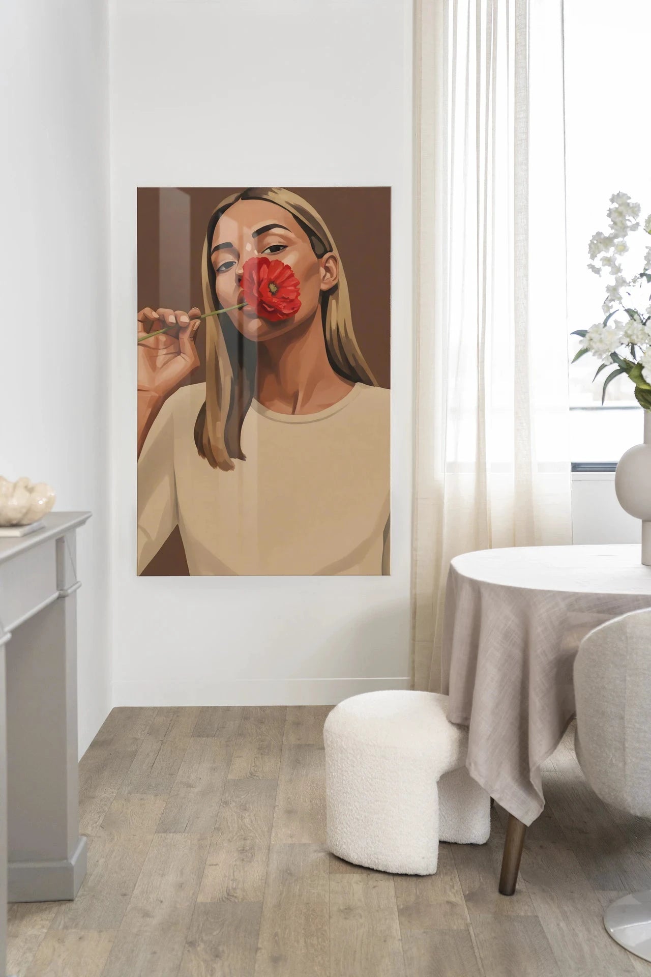 Red Poppy Girl - Moderne Wanddecoratie | Artprint, Glass Art, Wandkleed by Urban Cotton