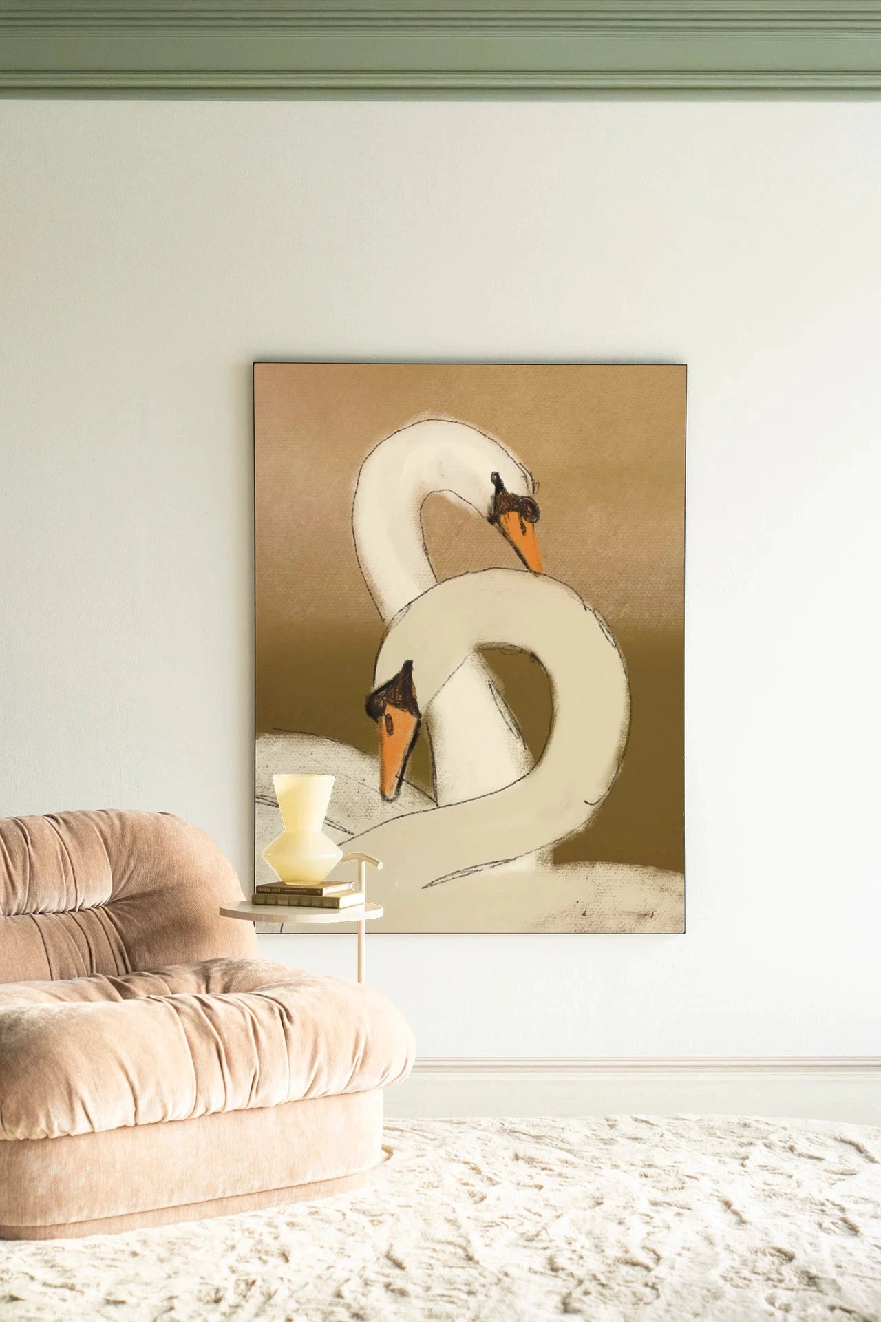 Swan Lake Green - Moderne Wanddecoratie | Artprint, Glass Art, Wandkleed by Urban Cotton