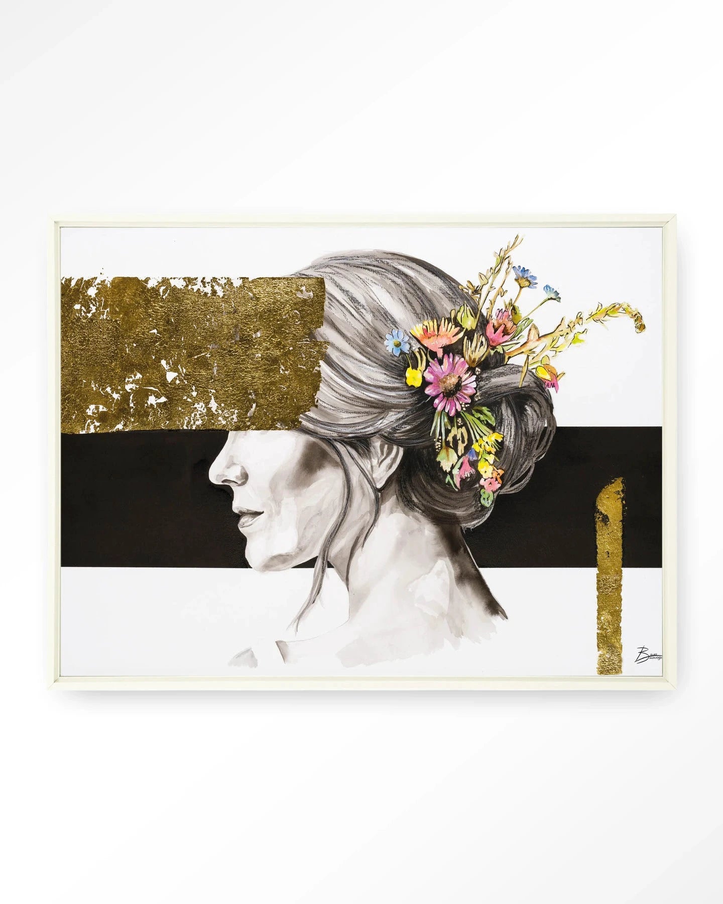 Blooming In Gold - Moderne Wanddecoratie | Artprint, Glass Art, Wandkleed by Urban Cotton
