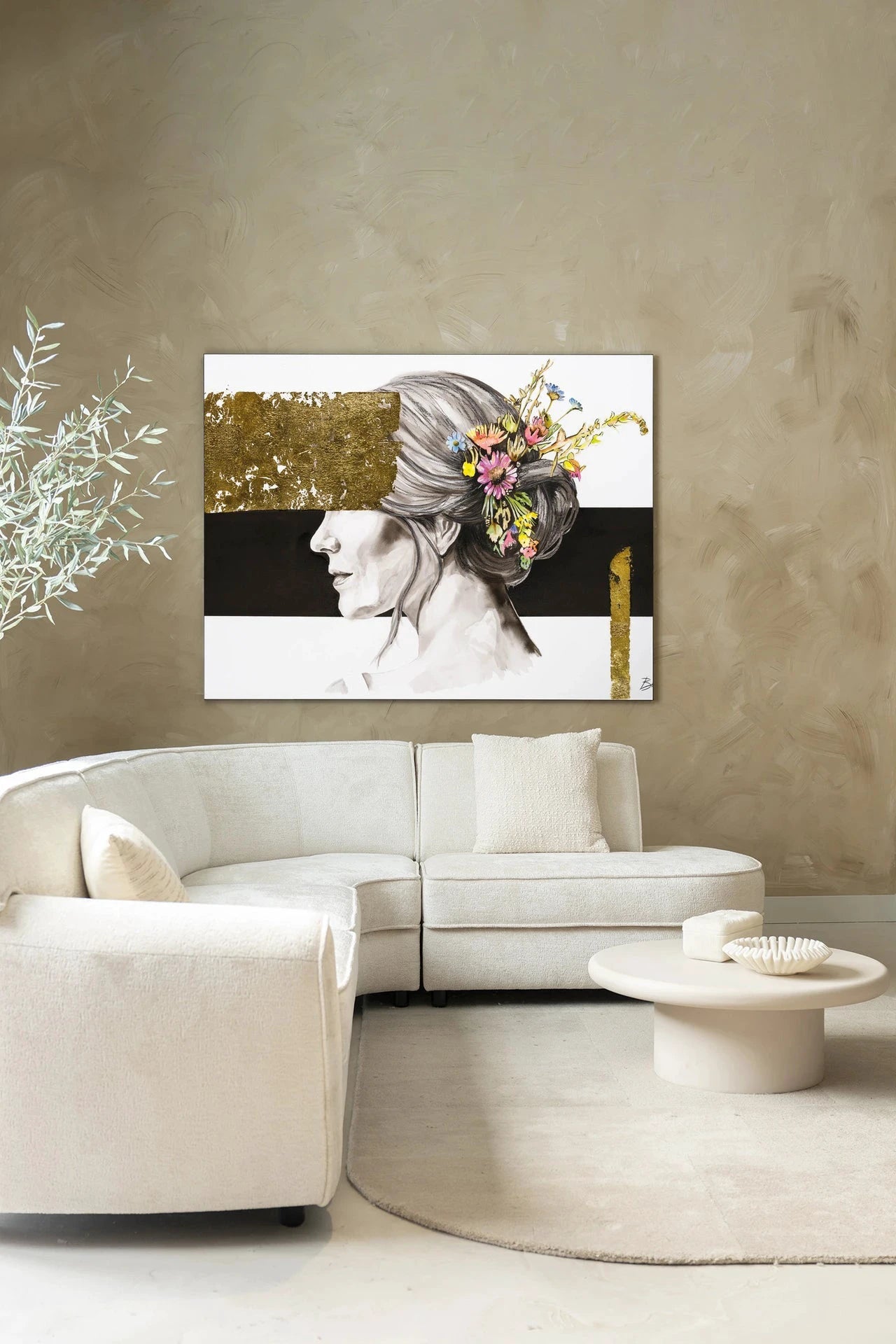 Blooming In Gold - Moderne Wanddecoratie | Artprint, Glass Art, Wandkleed by Urban Cotton