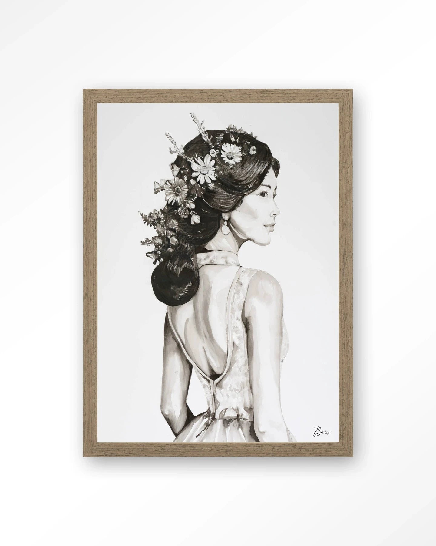 Lady With Blossom - Moderne Wanddecoratie | Artprint, Glass Art, Wandkleed by Urban Cotton
