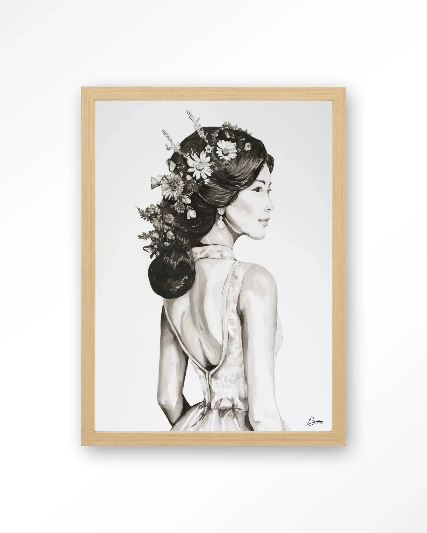 Lady With Blossom - Moderne Wanddecoratie | Artprint, Glass Art, Wandkleed by Urban Cotton