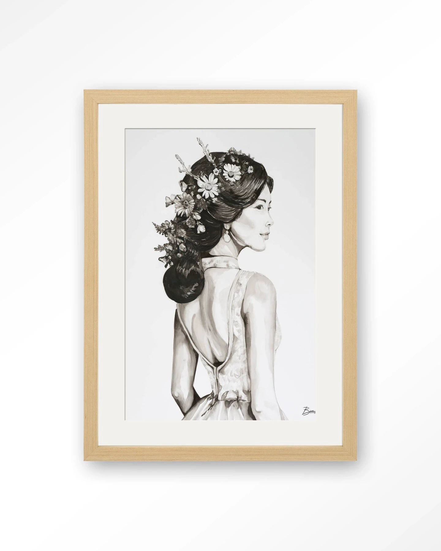 Lady With Blossom - Moderne Wanddecoratie | Artprint, Glass Art, Wandkleed by Urban Cotton