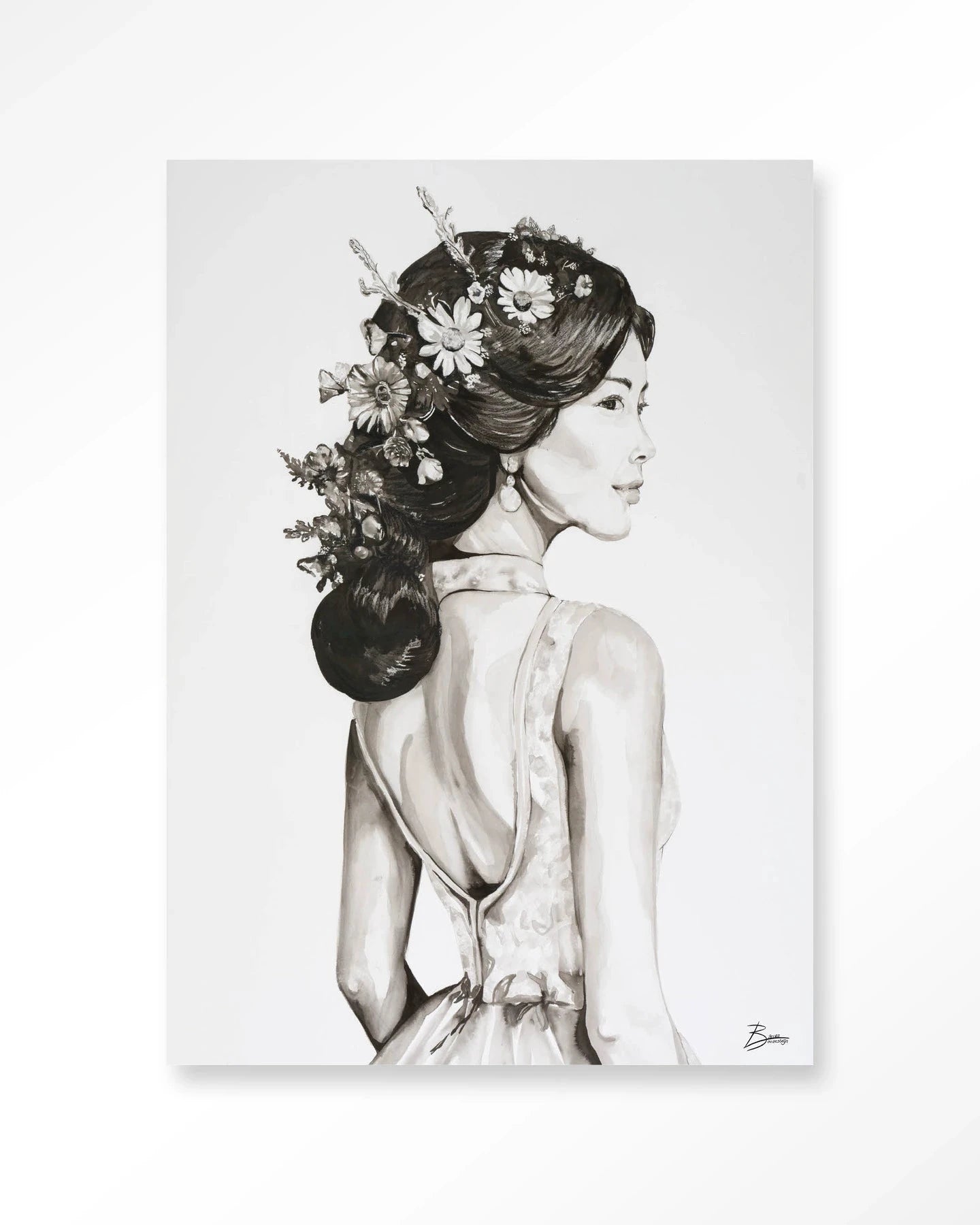 Lady With Blossom - Moderne Wanddecoratie | Artprint, Glass Art, Wandkleed by Urban Cotton