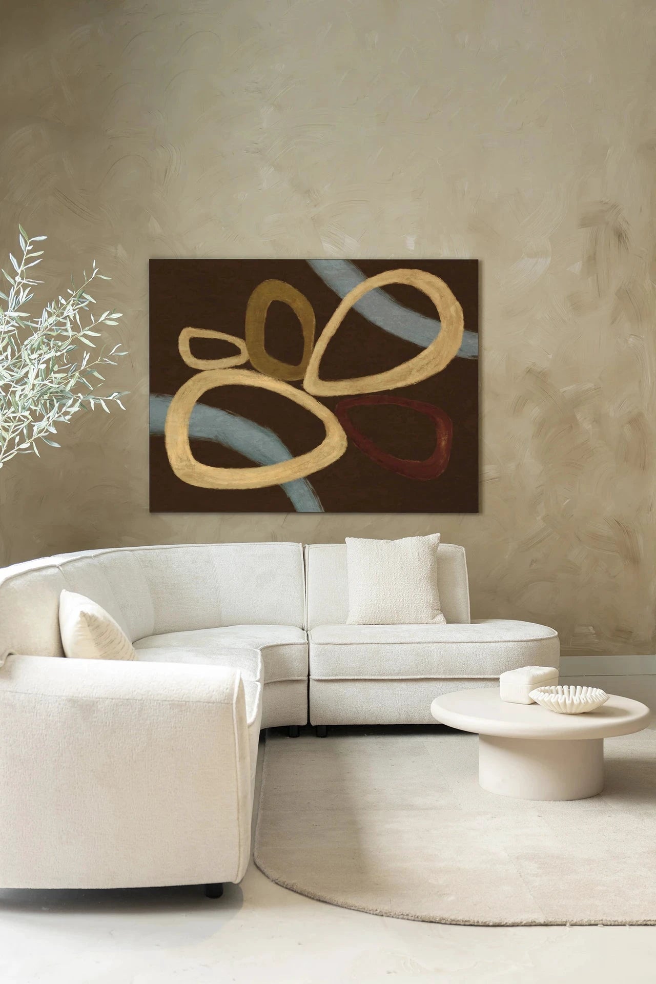Ring Of Abstraction Brown - Moderne Wanddecoratie | Artprint, Glass Art, Wandkleed by Urban Cotton