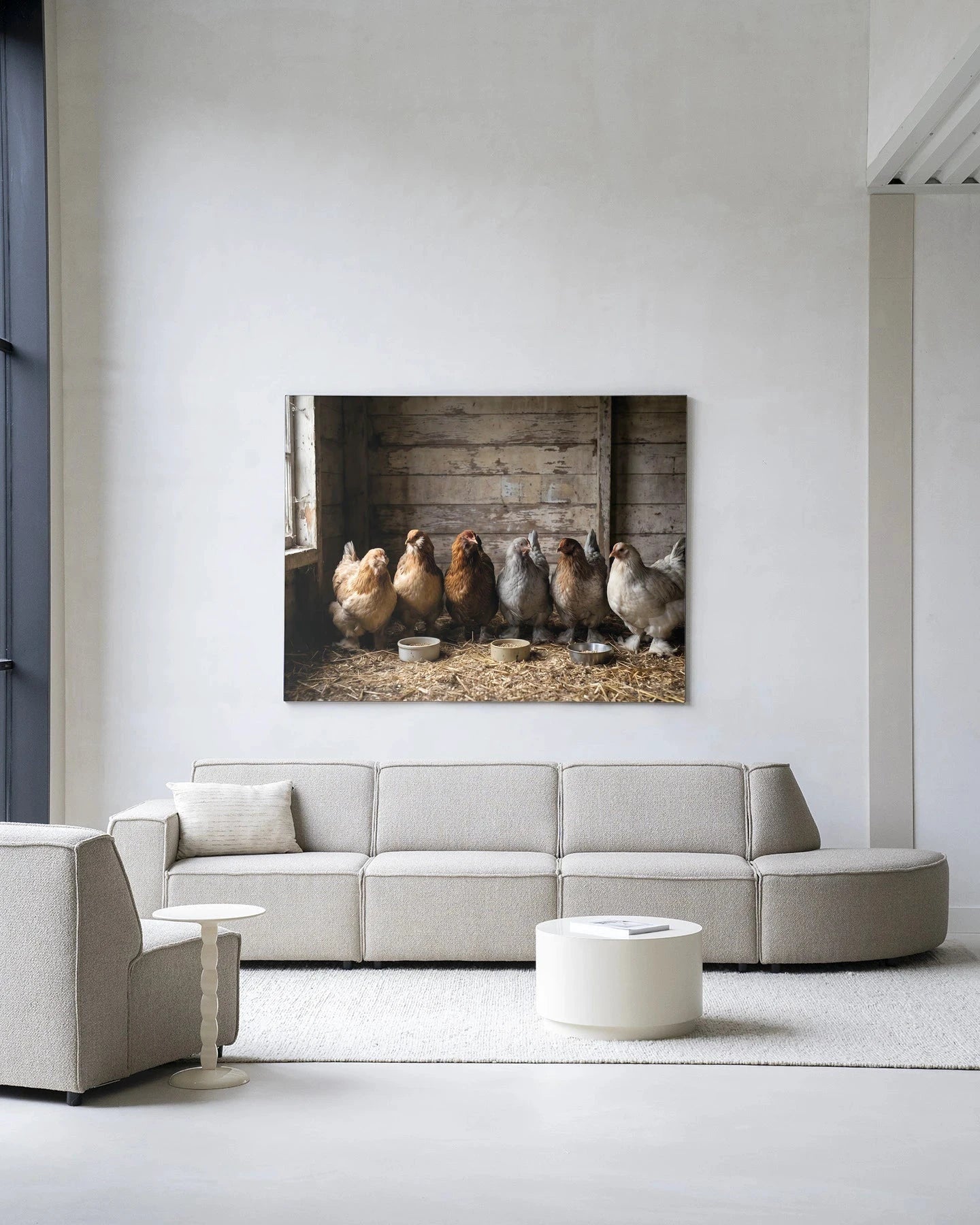 The Chicken Barn - Moderne Wanddecoratie | Artprint, Glass Art, Wandkleed by Urban Cotton