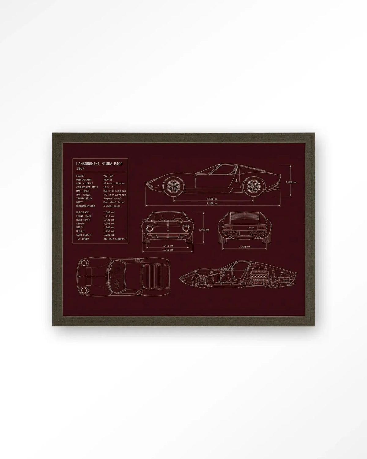 Red Print Lamborghini - Moderne Wanddecoratie | Artprint, Glass Art & Wandkleed by Urban Cotton