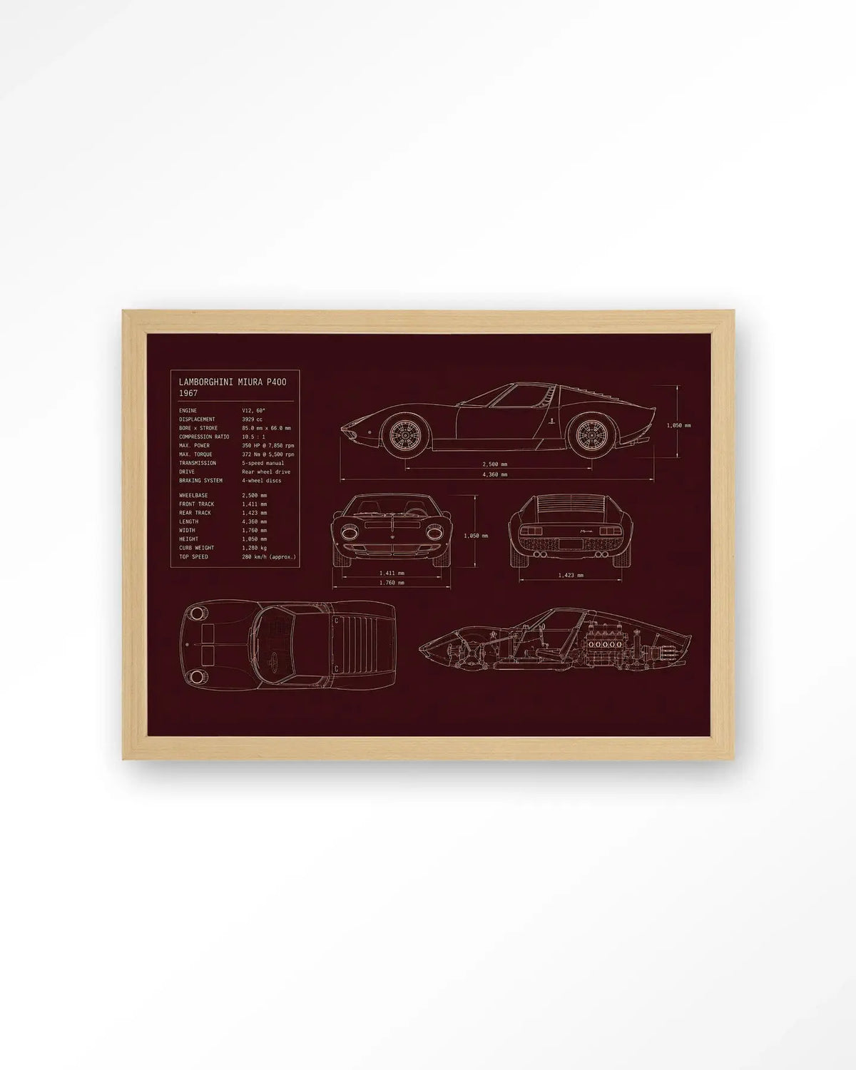Red Print Lamborghini - Moderne Wanddecoratie | Artprint, Glass Art & Wandkleed by Urban Cotton