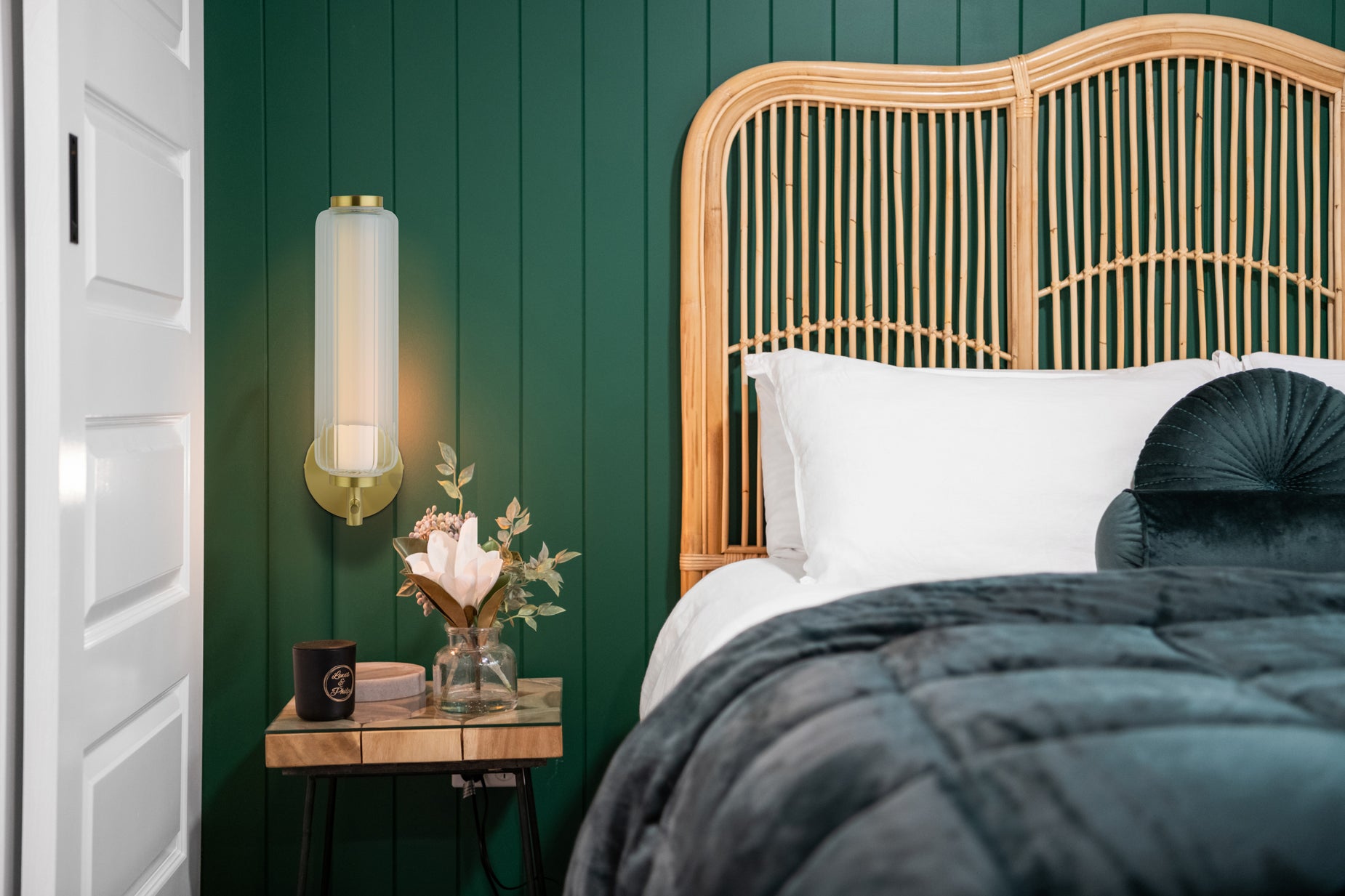 Mod LED Wall Light, Satin Brass Metal, Opal Acrylic & Clear