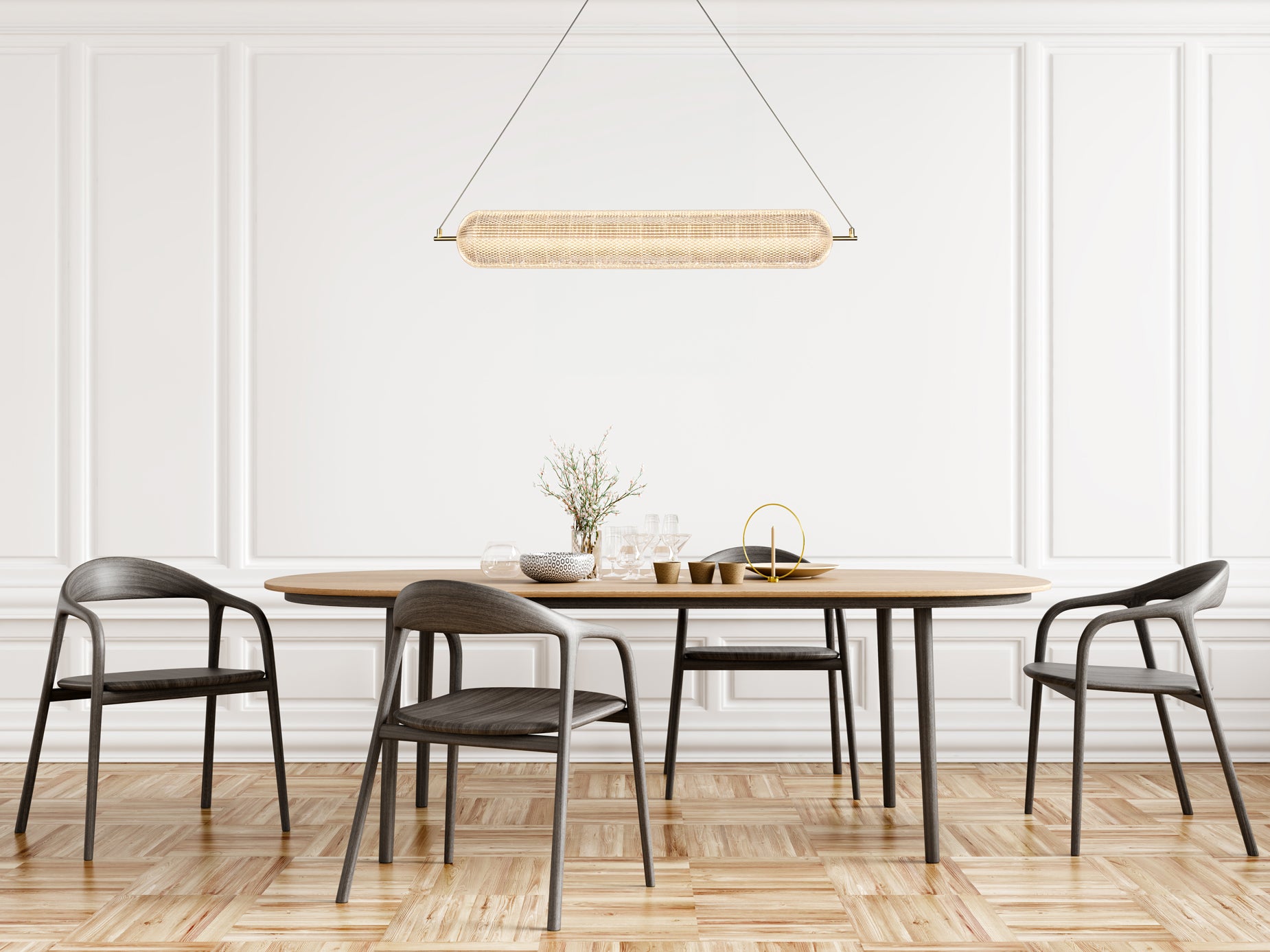 Capsule LED Convertible Pendant, Satin Brass Metal and Acryl