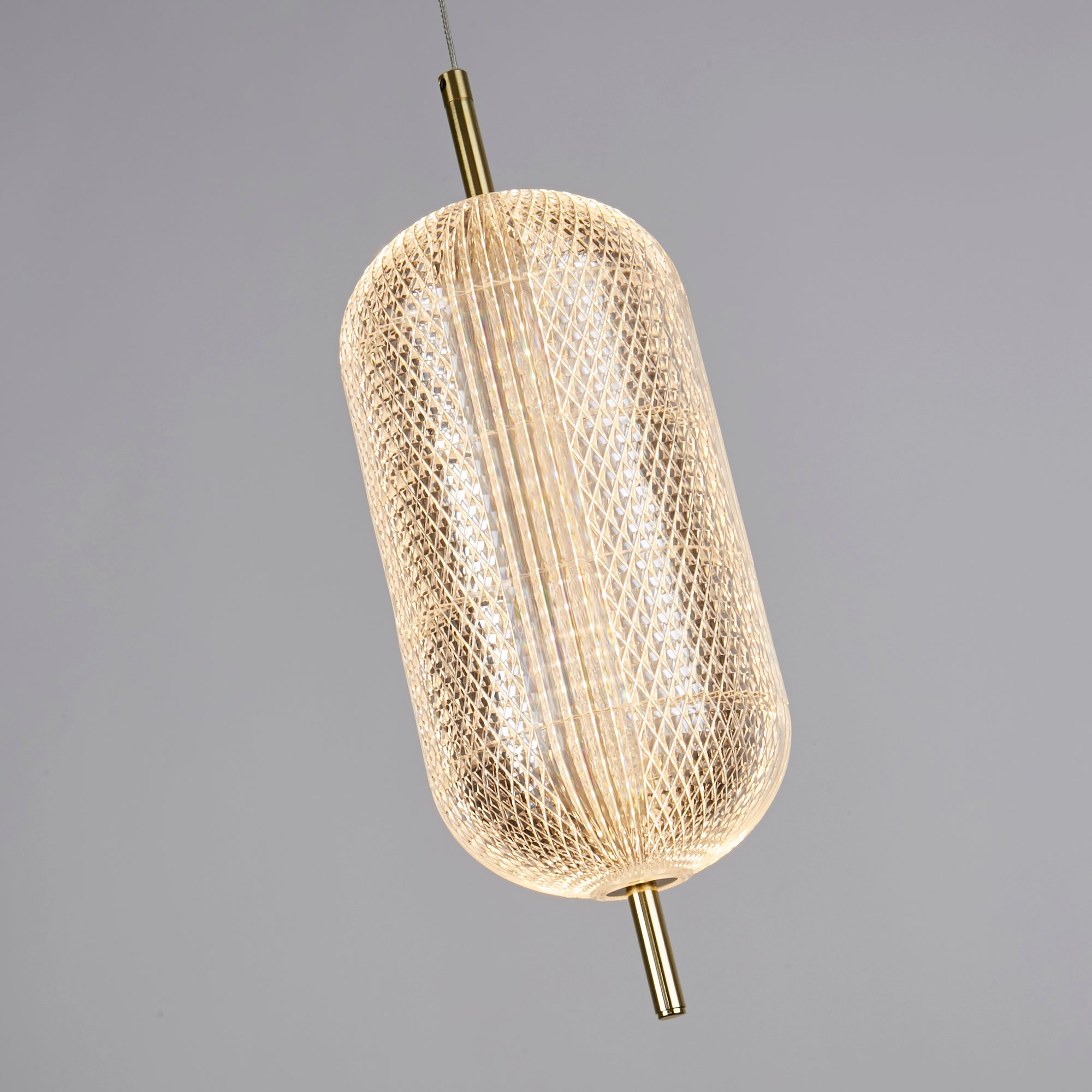 Capsule LED Pendant, Satin Brass Metal and Acrylic Shade