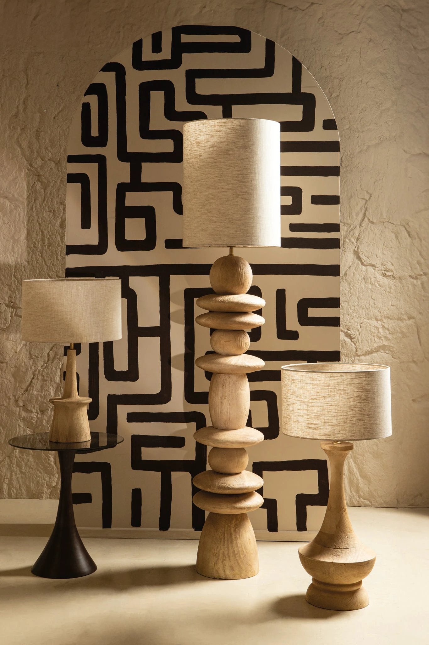 Callain Natuurlijke Mango Houten Vloerlampvoet Rond by PTMD