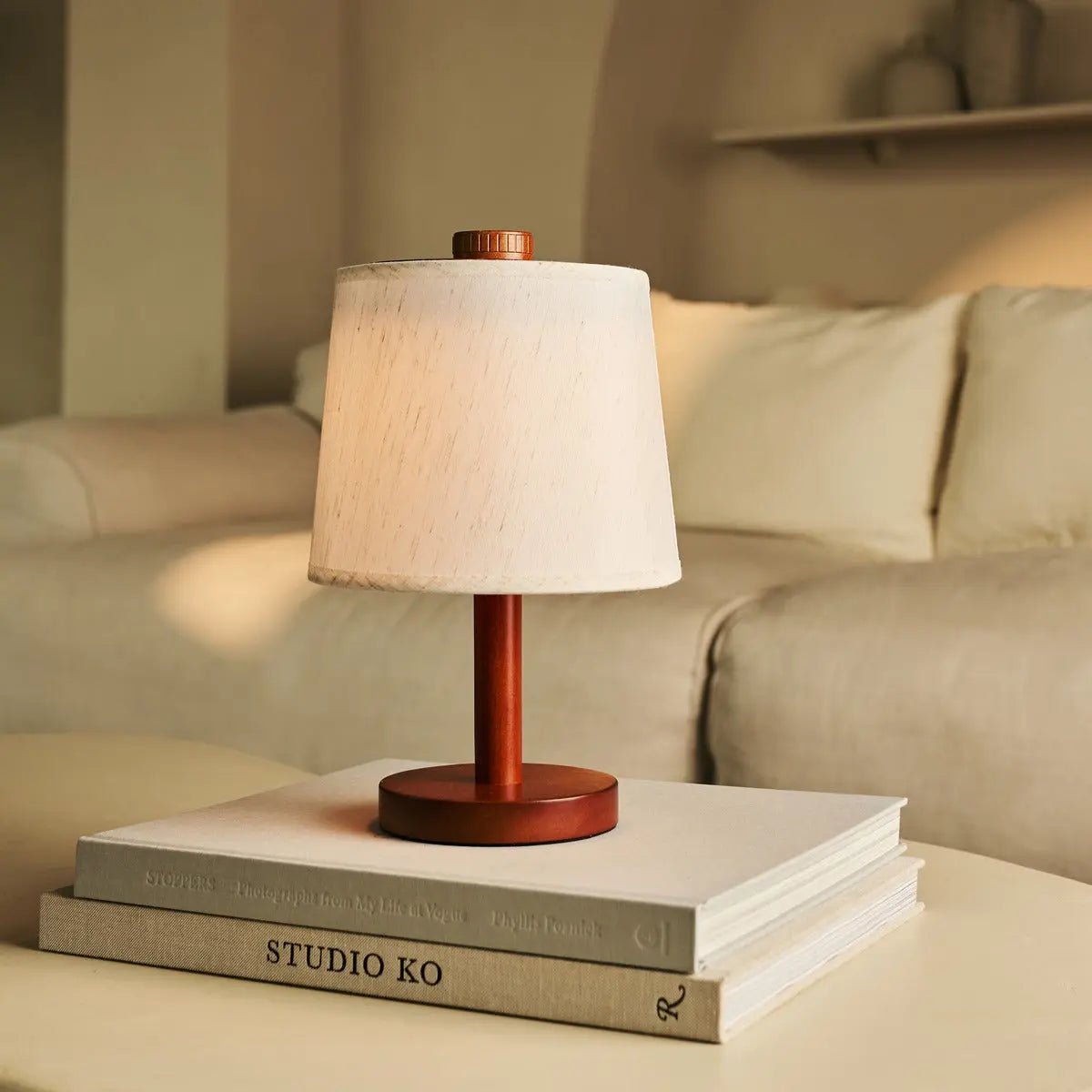 Tafellamp oplaadbaar Rover kastanje bruin hout