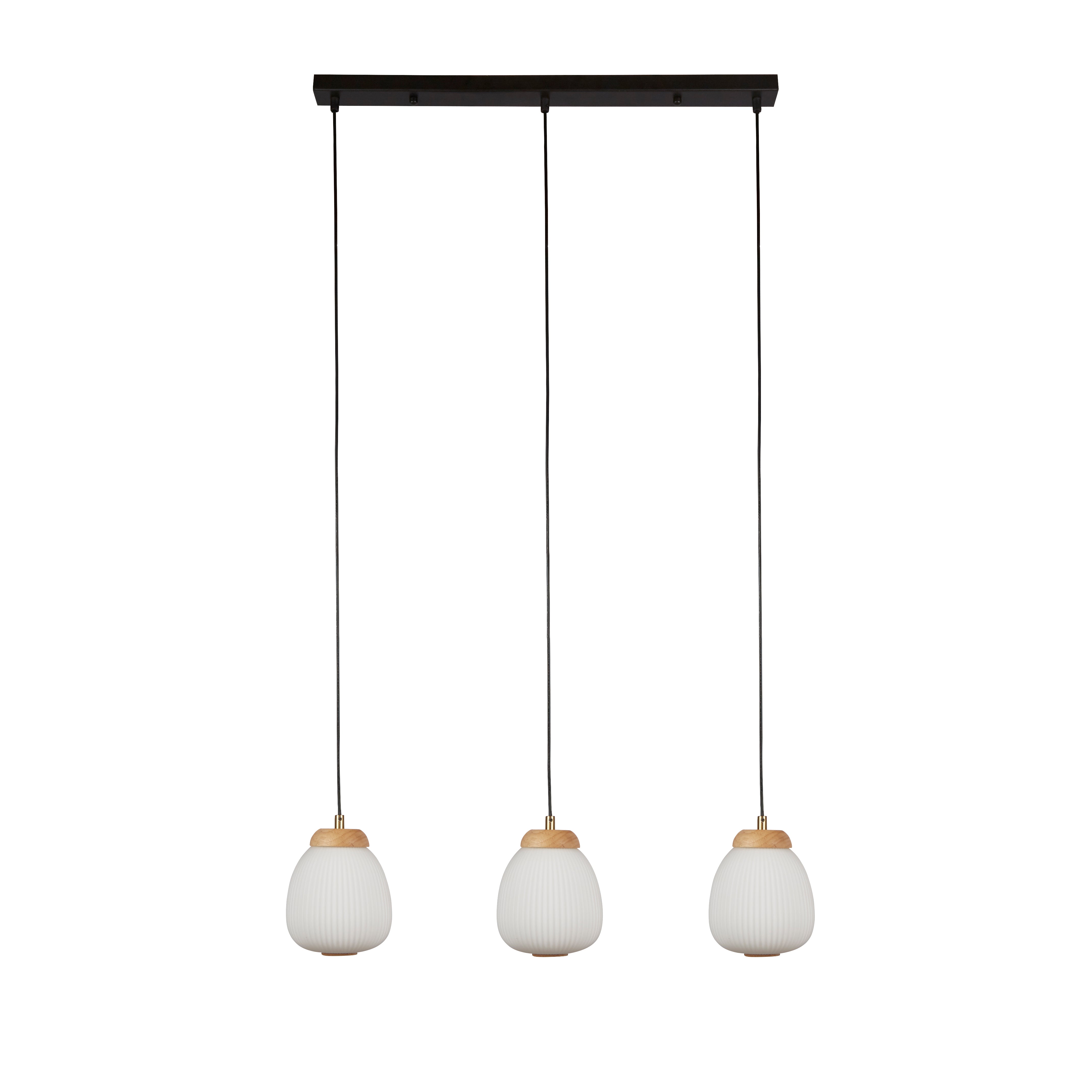 Ella 3Lt Pendant - Black Metal & Opal Ribbed Glass