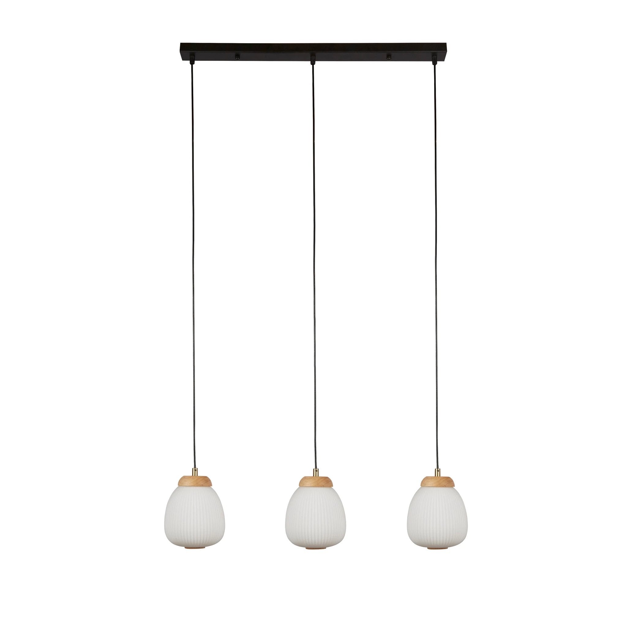 Hanglamp Ella 3Lt - Black Metal & Opal Ribbed Glass by Searchlight