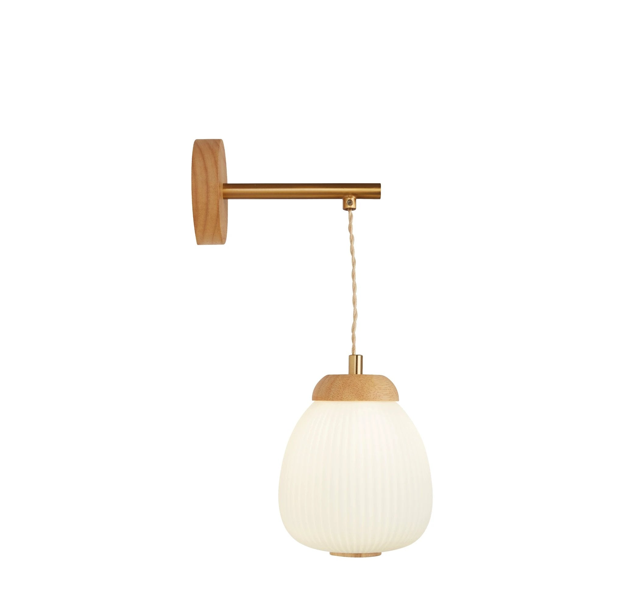 Wandlamp Ella - Brass Metal, Wood & Opal Ribbed Glass by Searchlight