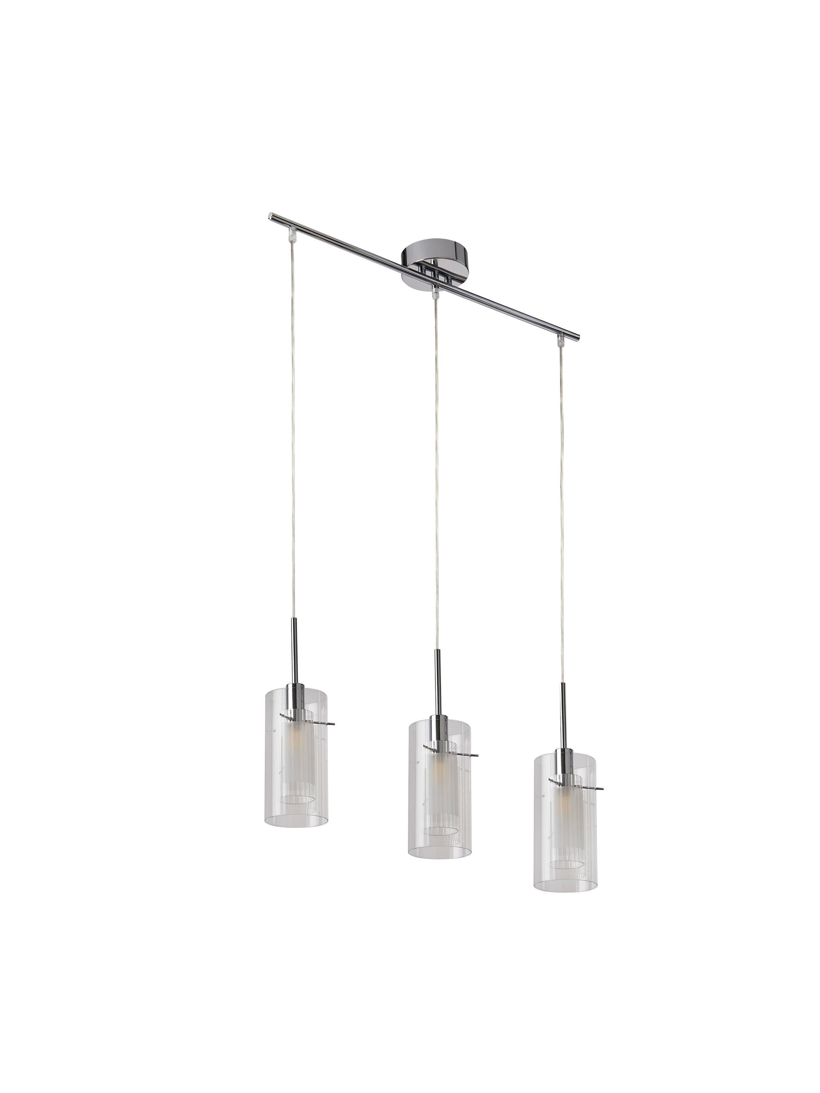 Duo I 3Lt Bar Pendant - Chrome Metal & Double Glass