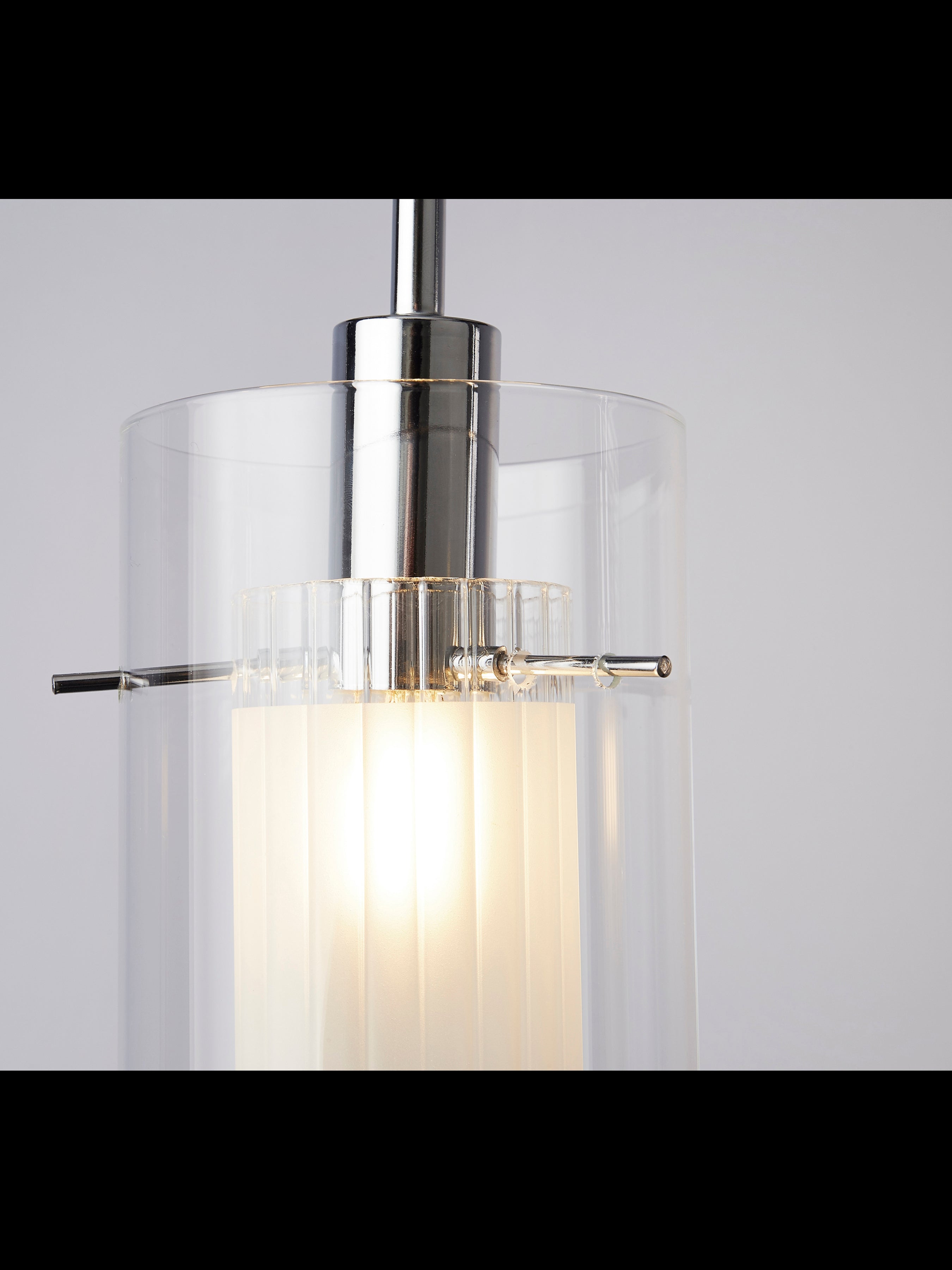 Duo I 3Lt Bar Pendant - Chrome Metal & Double Glass